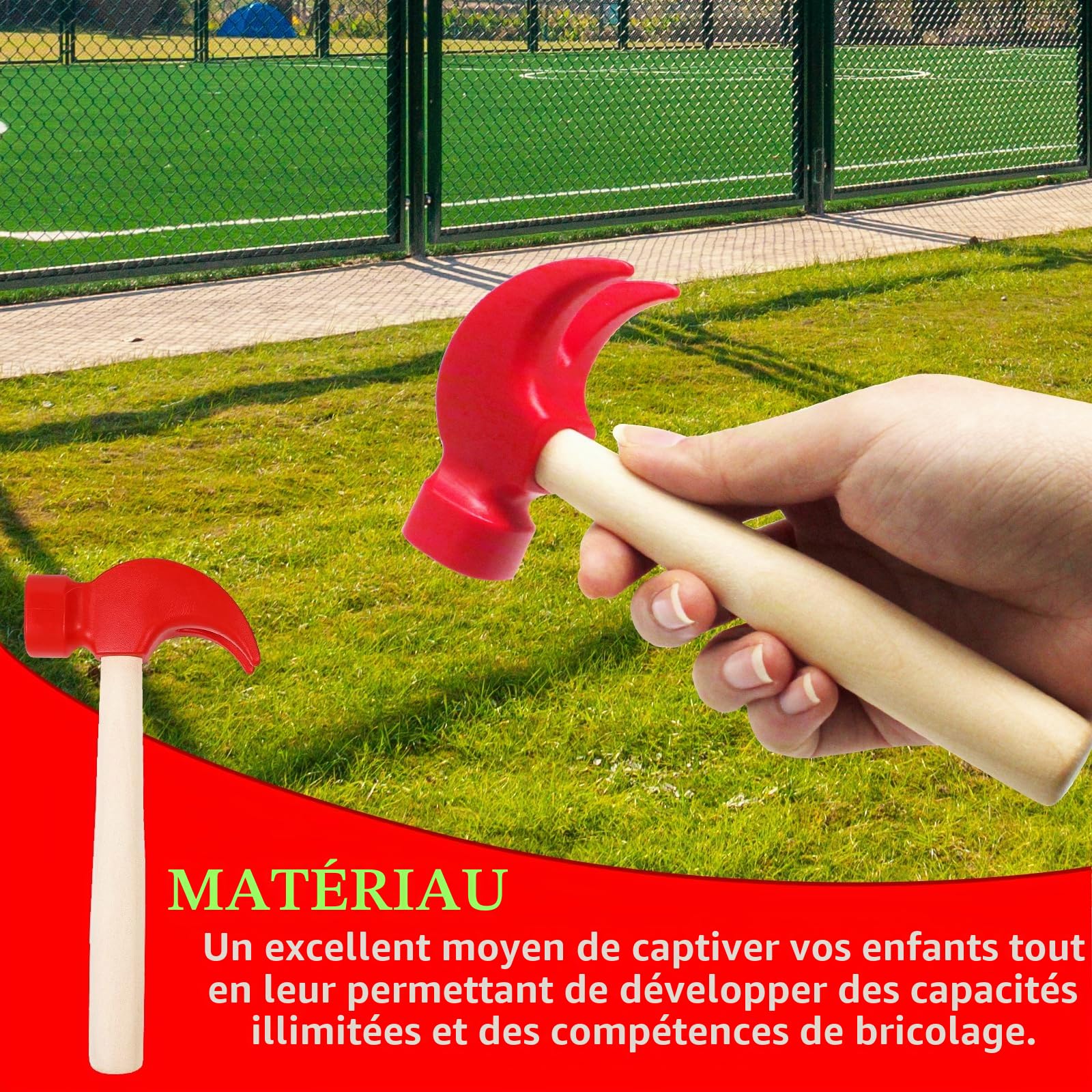 BLMHTWO Lot de 2 marteaux pour enfants, marteau en bois, maillet, jouet en plastique, outils de maintenance, petit marteau simulé pour réparations, blocs de construction