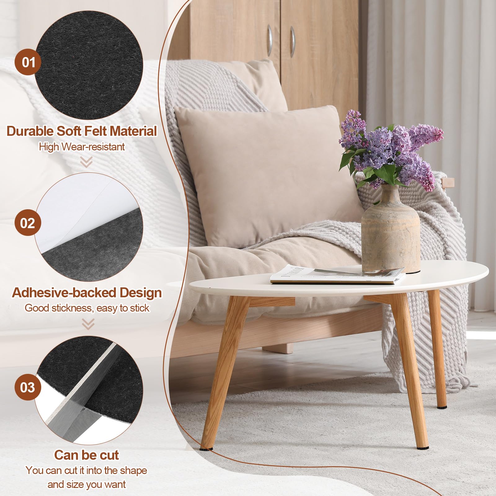 PATIKIL 12pcs Hoja Redonda de Fieltro, 229mm Adhesivo Base de Lámpara Almohadillas de Fieltro Suave Antideslizante Antiarañazo para Lámpara de Pie Mubles Silla DIY Manualidad, Negro