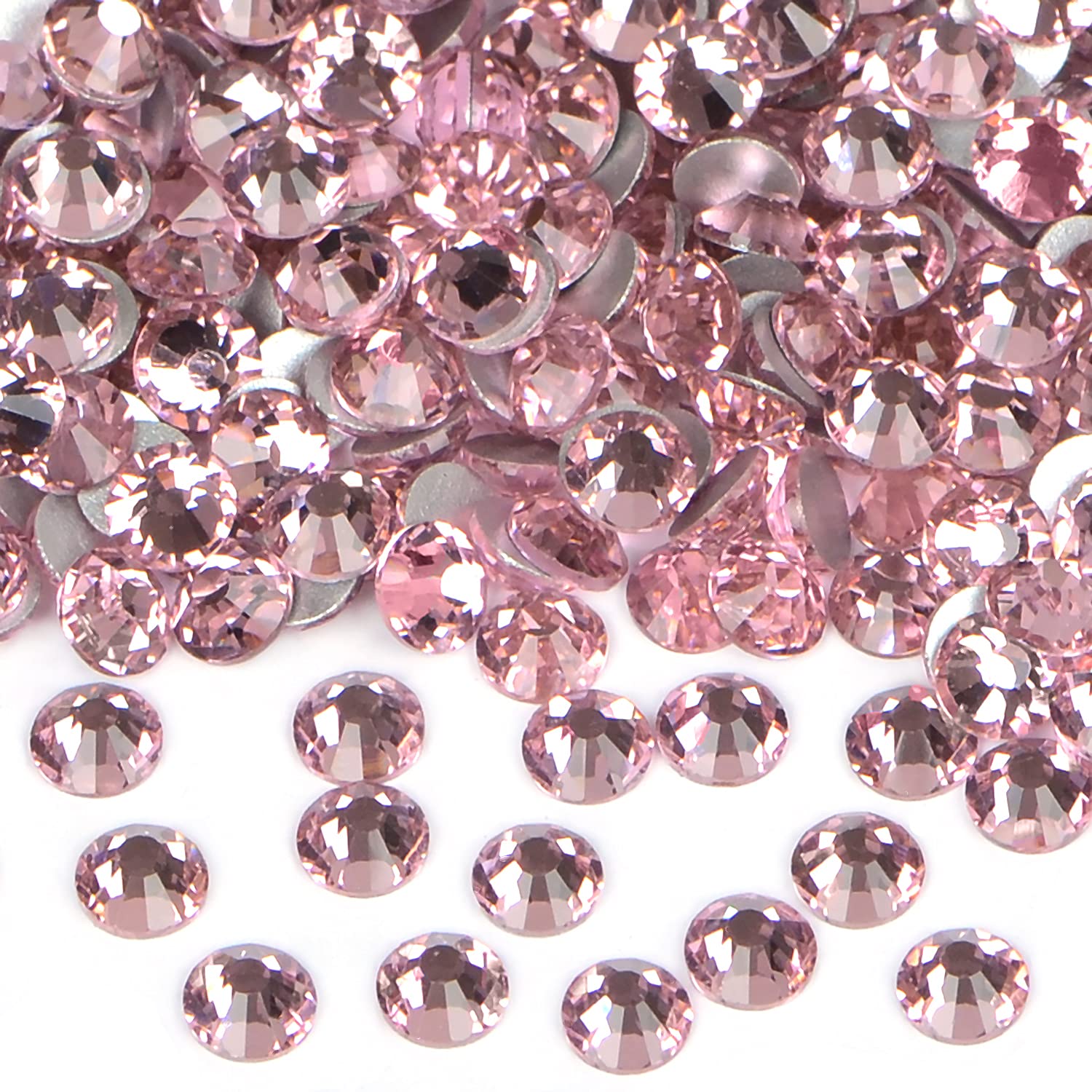 2880PCS Art Nail Rhinestones Non Hotfix Glue Fix Round Crystals Glass Flatback for DIY Jewelry Making with one Picking Pen (ss10 2880pcs, Lt. Rose)