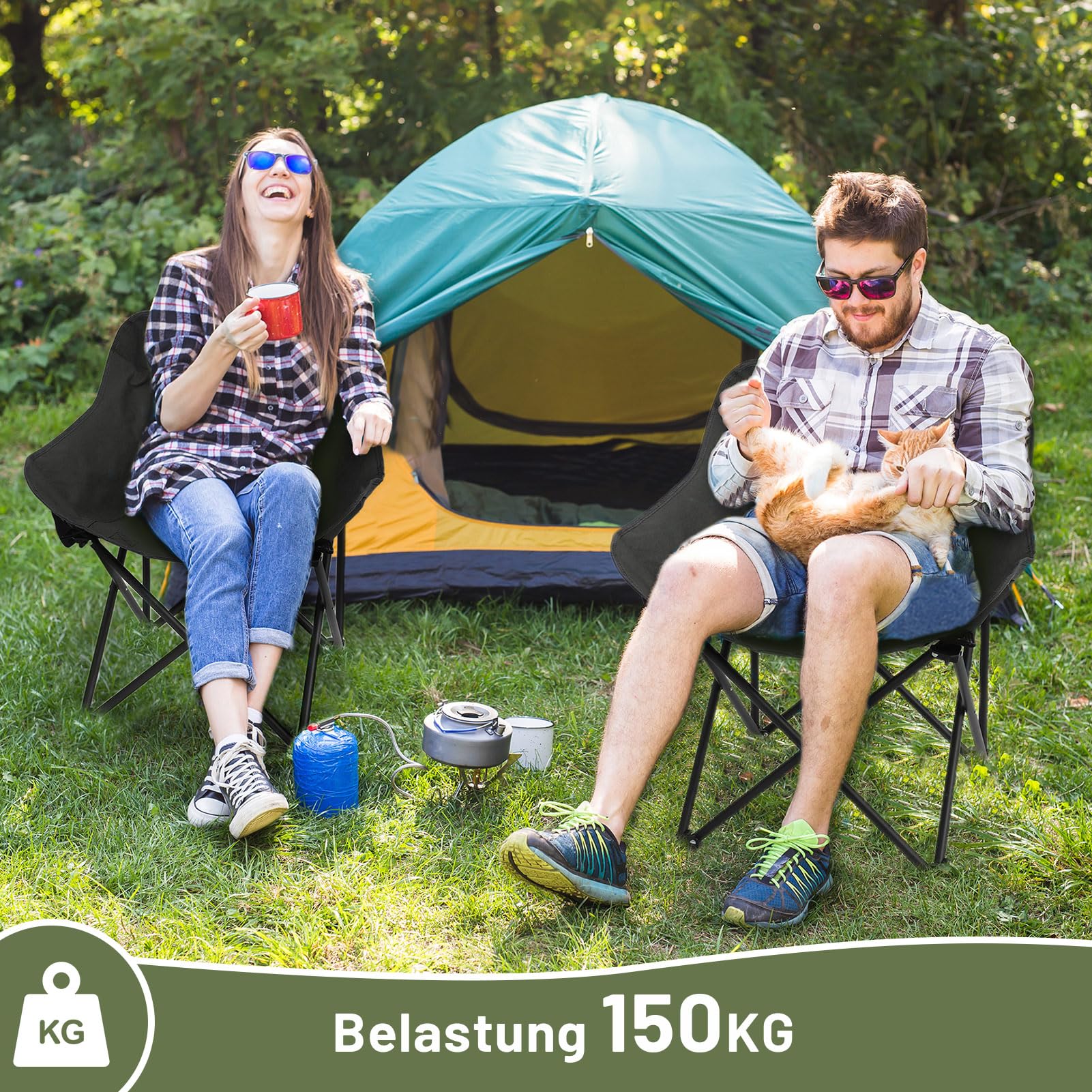 HAUSPROFI Campingstuhl Faltbar 150 kg Belastbar, Klappstuhl Camping Leicht, Bequeme Rückenlehne Campingstuhl, Camping Stuhl mit Tragetasche für Picknick, Outdoor, Wandern, Gartenstühle, Angelstuhl