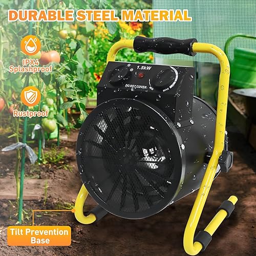 Miniatura 6 de COOS BAY Calentador eléctrico portátil de 1500 W, calentador de invernadero al aire libre para tienda de cultivo, garaje, taller, patio, caravana,