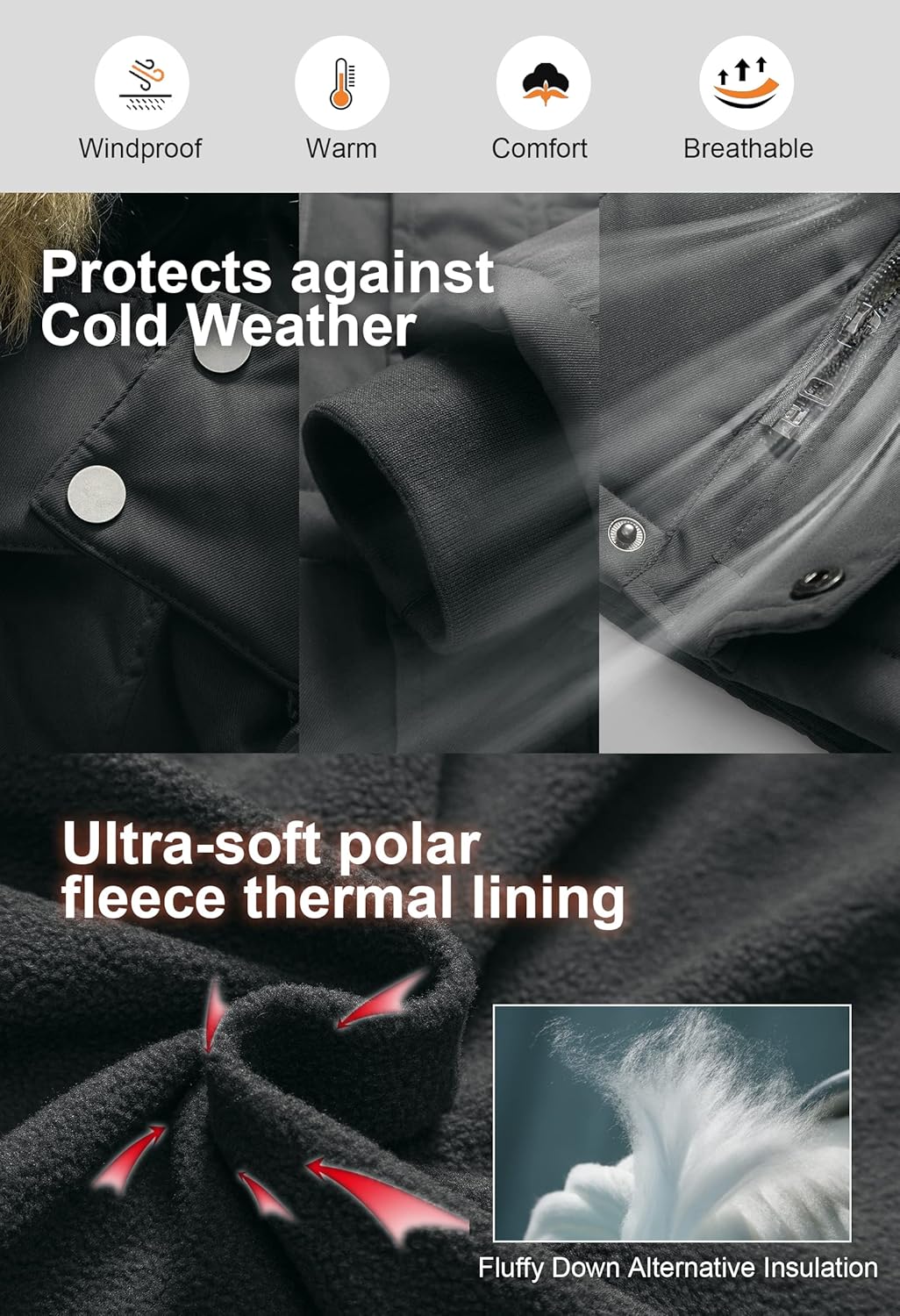 CREATMO US Men's Big and Tall Winter Coat Waterprpoof Long Puffer Jacket Thicken Parka with Removable Fur Hooded - Image 5