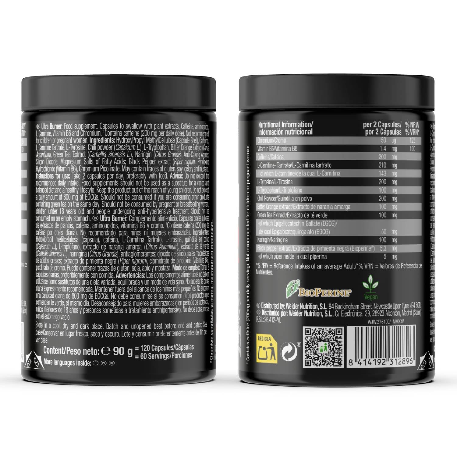Weider Integratore Alimentare a Base di Estratti Vegetali, Triptofano, Tirosina, Carnitina e Caffeina - 120 capsule