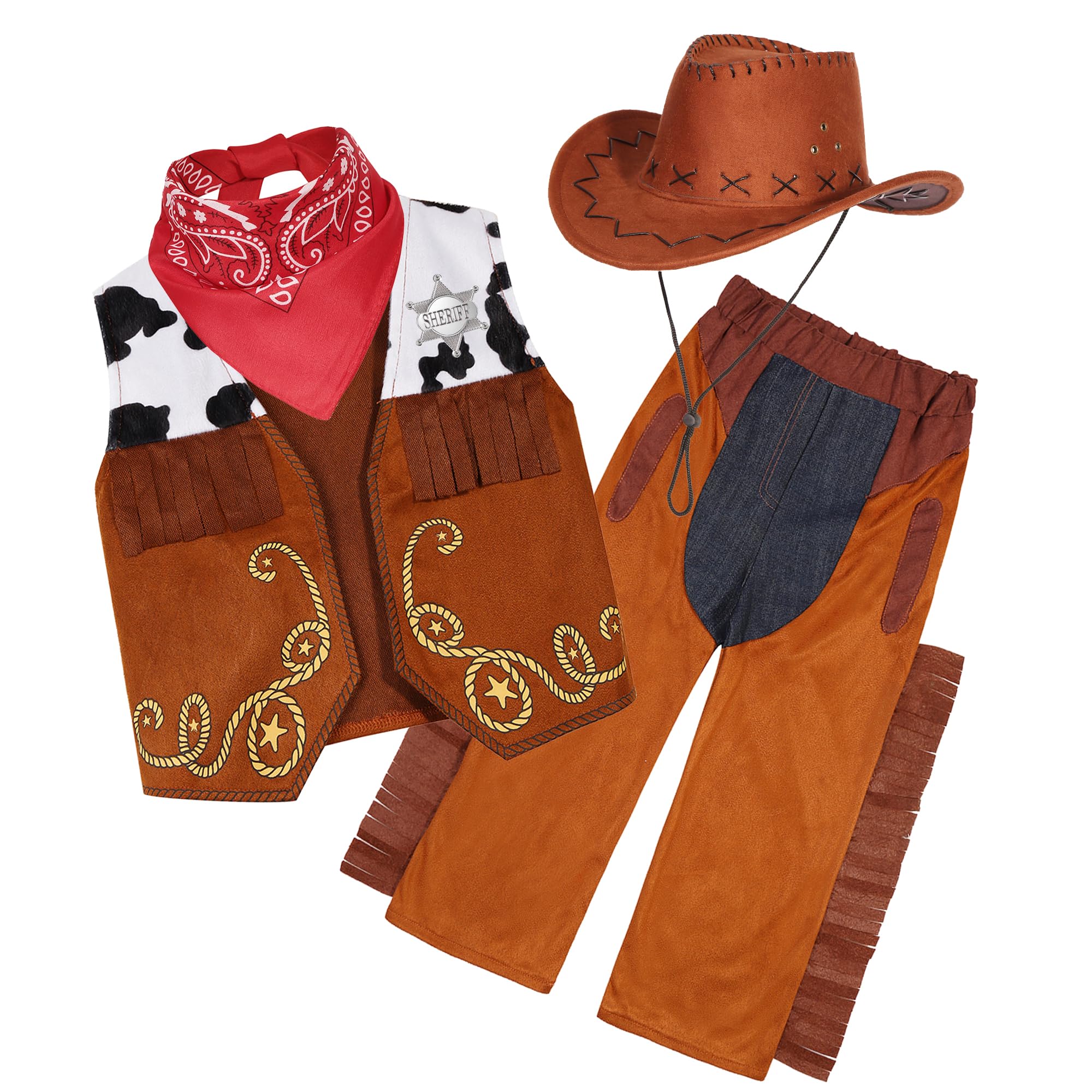 SicypotyKids Cowboy Costume for Boys Rodeo Cowboy Set Halloween Birthday Party Dress Up Cosplay Brown