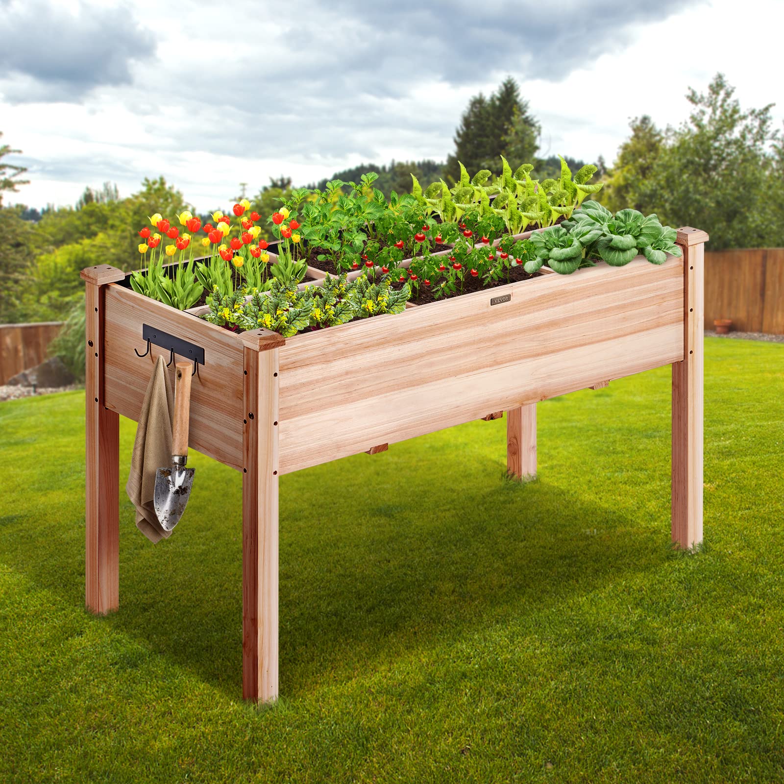 VEVOR Cama de jardín elevada, 4 x 2 x 2 pies, caja de madera elevada para plantar al aire libre con patas, para cultivar flores/verduras/hierbas en patio, jardín, patio, balcón, burlywood