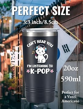 Onebttl Kpop K-Pop Gifts for Women, Stainless Steel Tumbler with Lid and Straw 20oz/590ml for Korean Pop Lovers, Friends for Christmas, Birthday - Can't Hear You