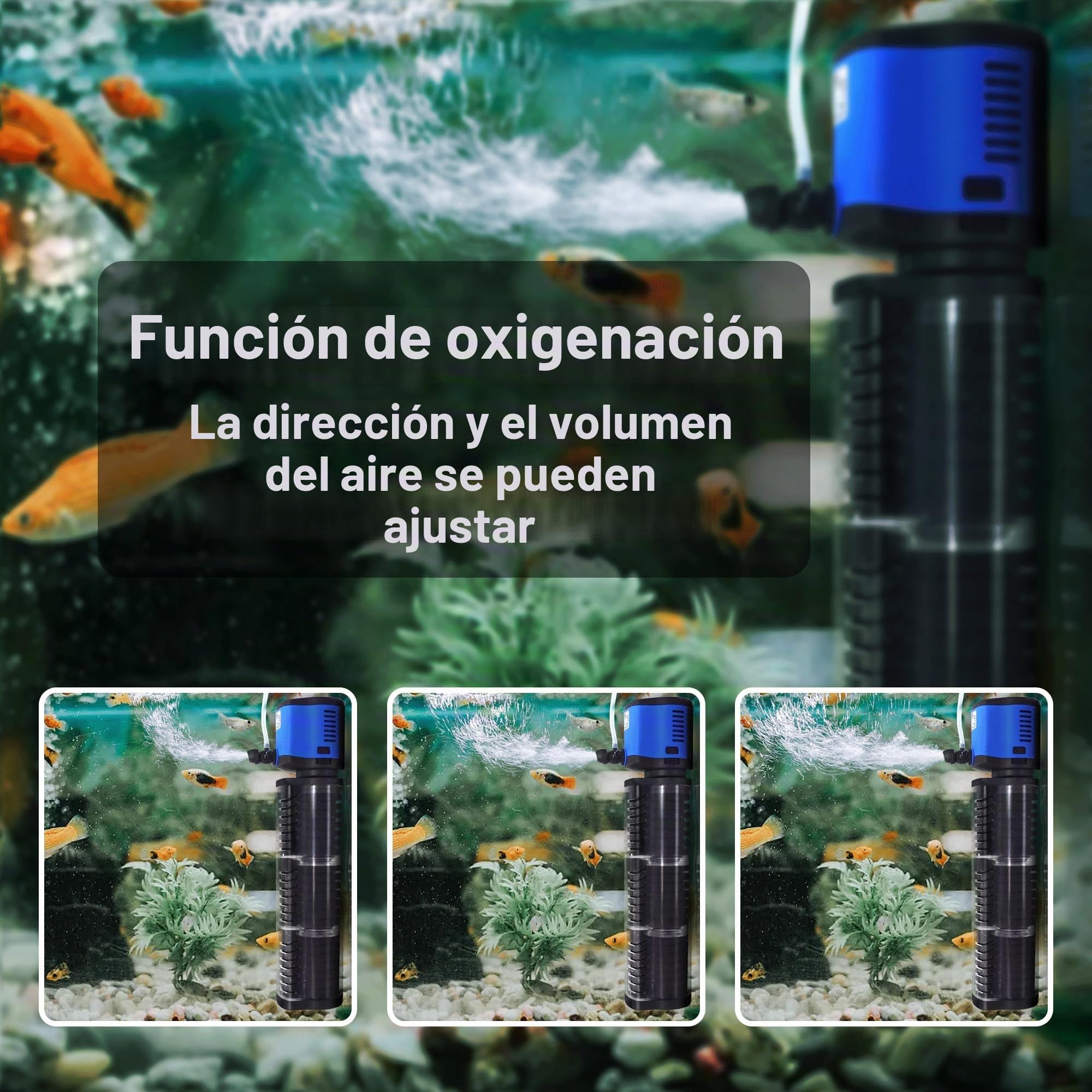 Tararium Bomba sumergible para acuario 4 en 1, filtro de 1500 l/h para 300-750 litros, filtro interior silencioso para acuarios grandes, estanques y tortugas con protección contra marcha en seco (agua