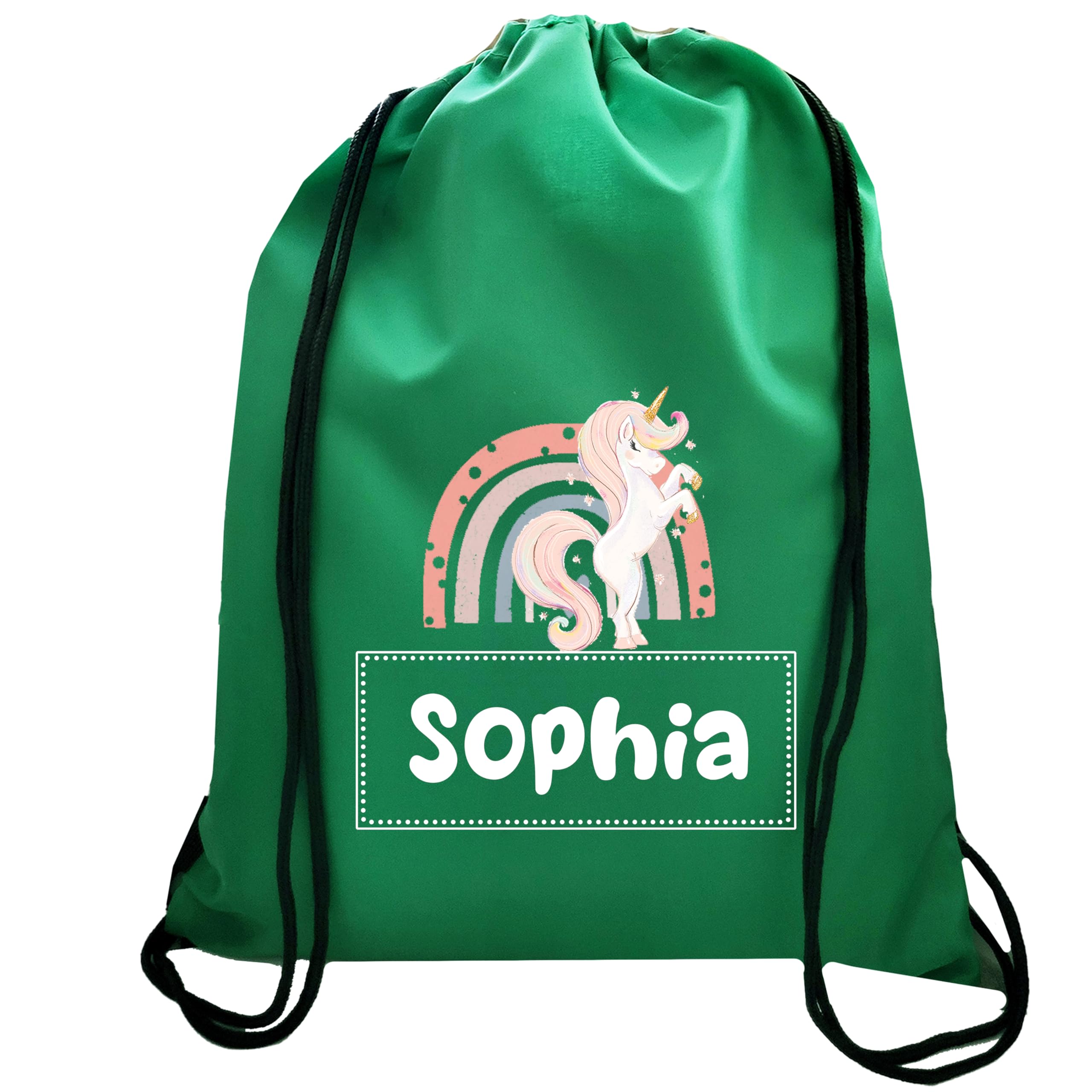 JJLC Personalised Girls Drawstring Bag in 2 designs and 8 Colours Back to school and swimming (Emerald Drawstring)