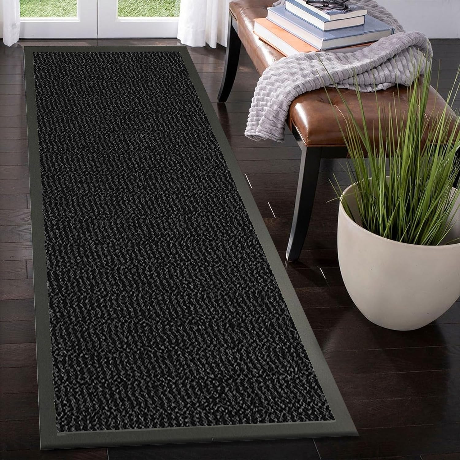 Rugs Inn Sunny Rubber Runner - Heavy Duty Waterproof Non Slip Strong PVC Backing Rubber Large Floor Mat Indoor Outdoor Kitchen Hallway Runners Rug (90 x 150 cm, Black)