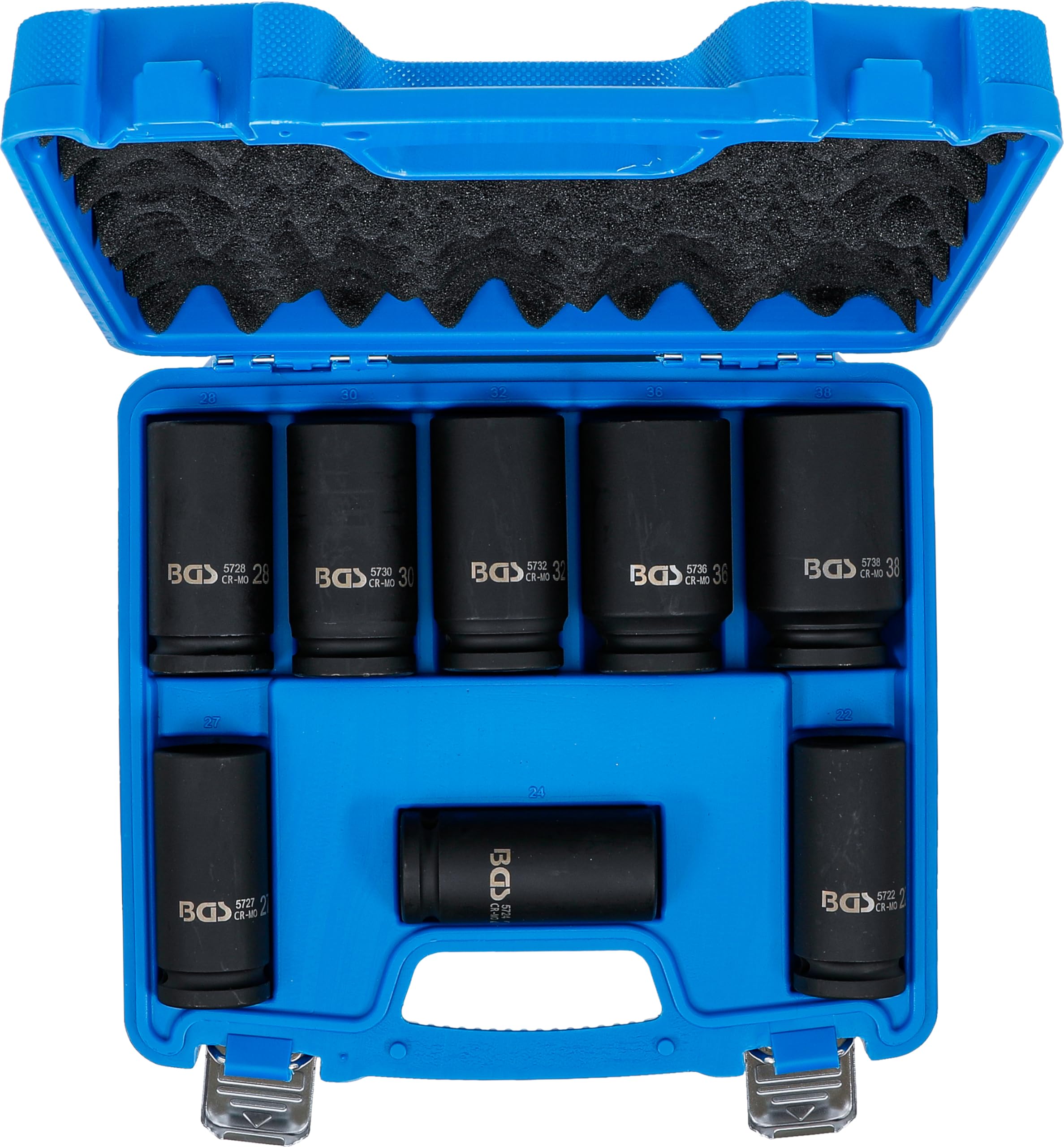 BGS 5241 | Juego de llaves de vaso de impacto, extra largas | entrada 20 mm (3/4") | 22 - 38 mm | 8 piezas