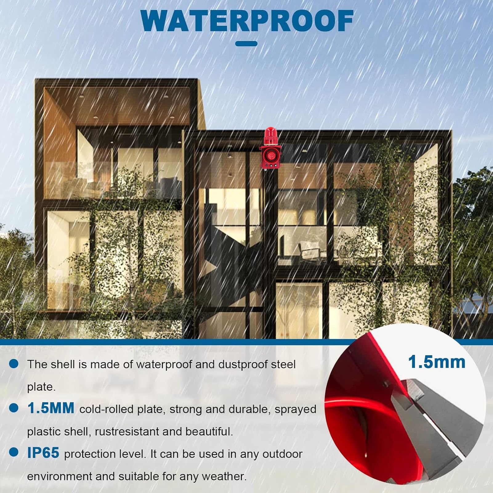 Alarma de Sirena Industrial, Luz LED Impermeable con Sonido Ajustable de 130 DB para Minas, Canteras, Puertos y Sitios de Construcción con Grado de Protección IP65 (EU Plug 220V)
