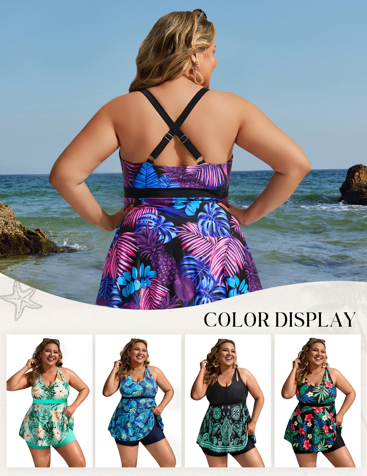 Hanna Nikole Costume da Bagno Due Pezzi da Donna con Controllo della Pancia e Vita Alta Costume da Bagno Vintage con Gonna