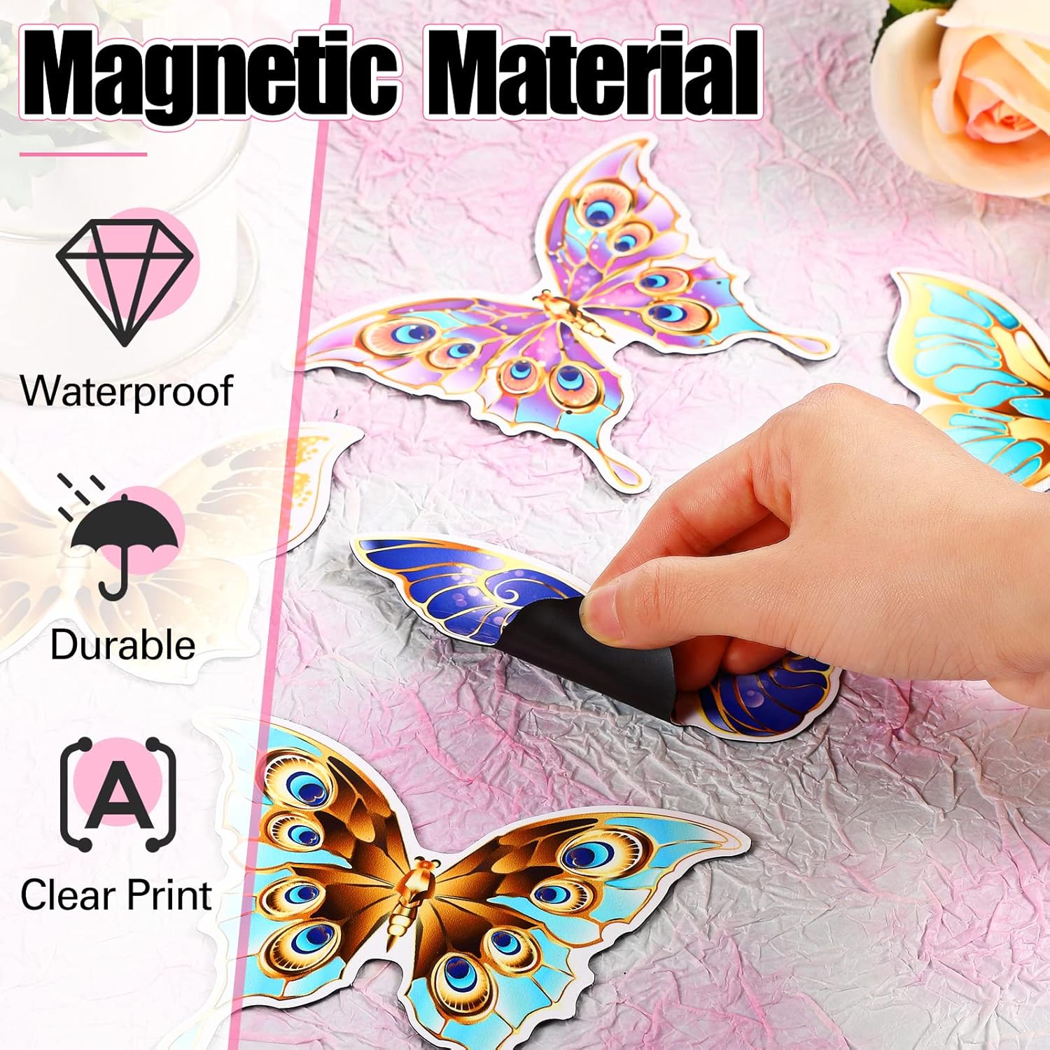 Eaasty 10 Pieces Butterfly Screen Door Magnets Double Sided Screen Door Magnets Stickers Magnetic Flexible Protector Decorative Multicolor for Window Patio Sliding Doors Protector(Elegant Style)
