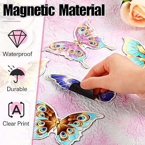 Miniatura 5 de Eaasty 10 imanes de mariposa para puerta, de doble cara, adhesivos magnéticos y flexibles para puerta, protector magnético y flexible, decorativo