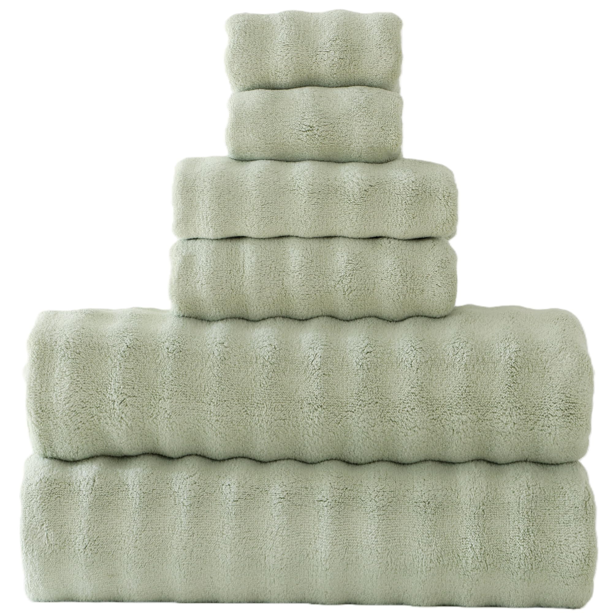 Photo 1 of ***MISSING WASHCLOTHS*** FITFINE Large Bath Towels Set 30x60 Inches Super Soft Absorbent Microfiber Shower Towels for Bathroom Quickly Drying (Sage Green, Towels Set-PK 6)