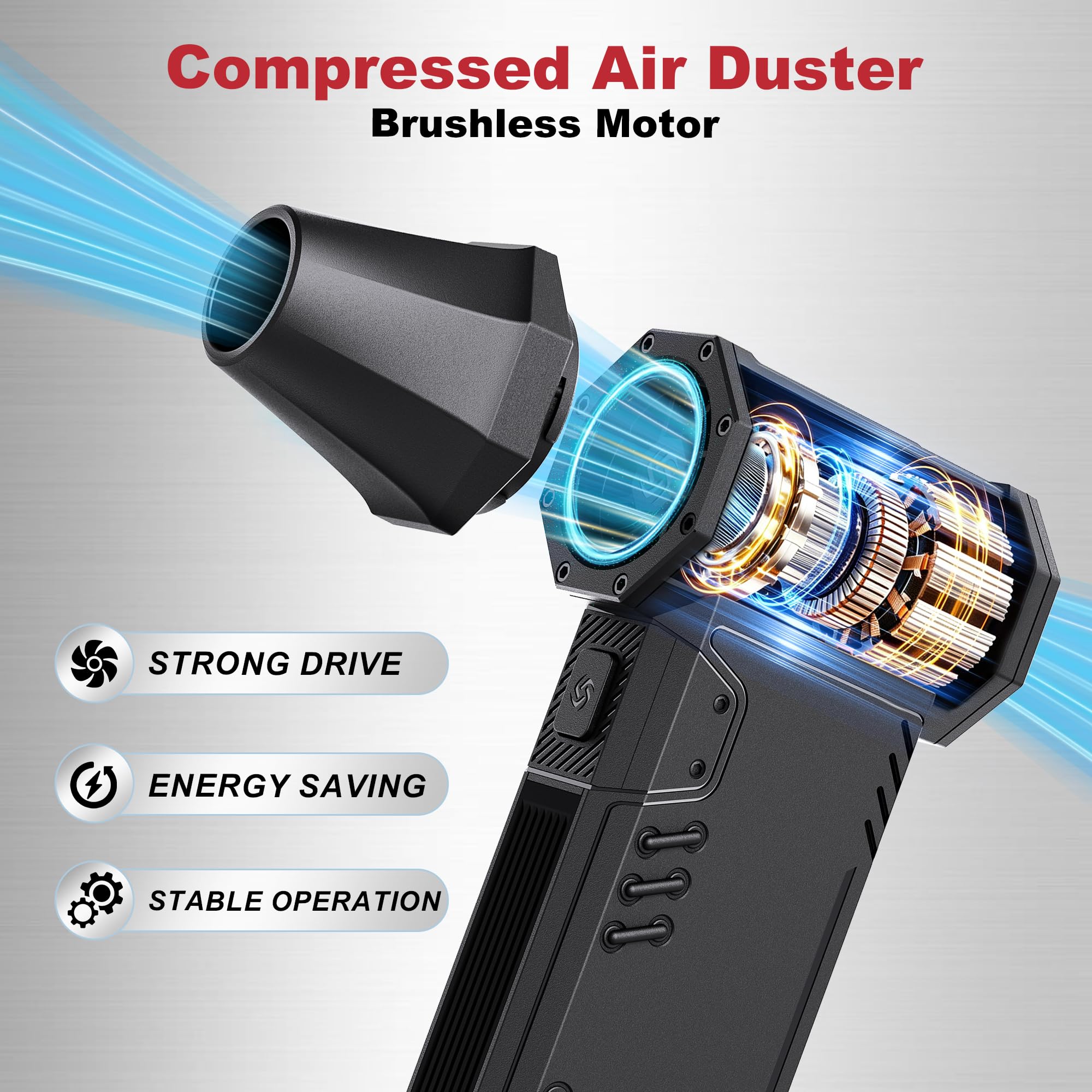 SDFM - Spolverino elettrico ad aria - Regolabile 3 marce Klarstein 180.000 RPM Motore Brushless per tastiera, PC, veicoli, cuscini d'aria e pulizia Hely'ar