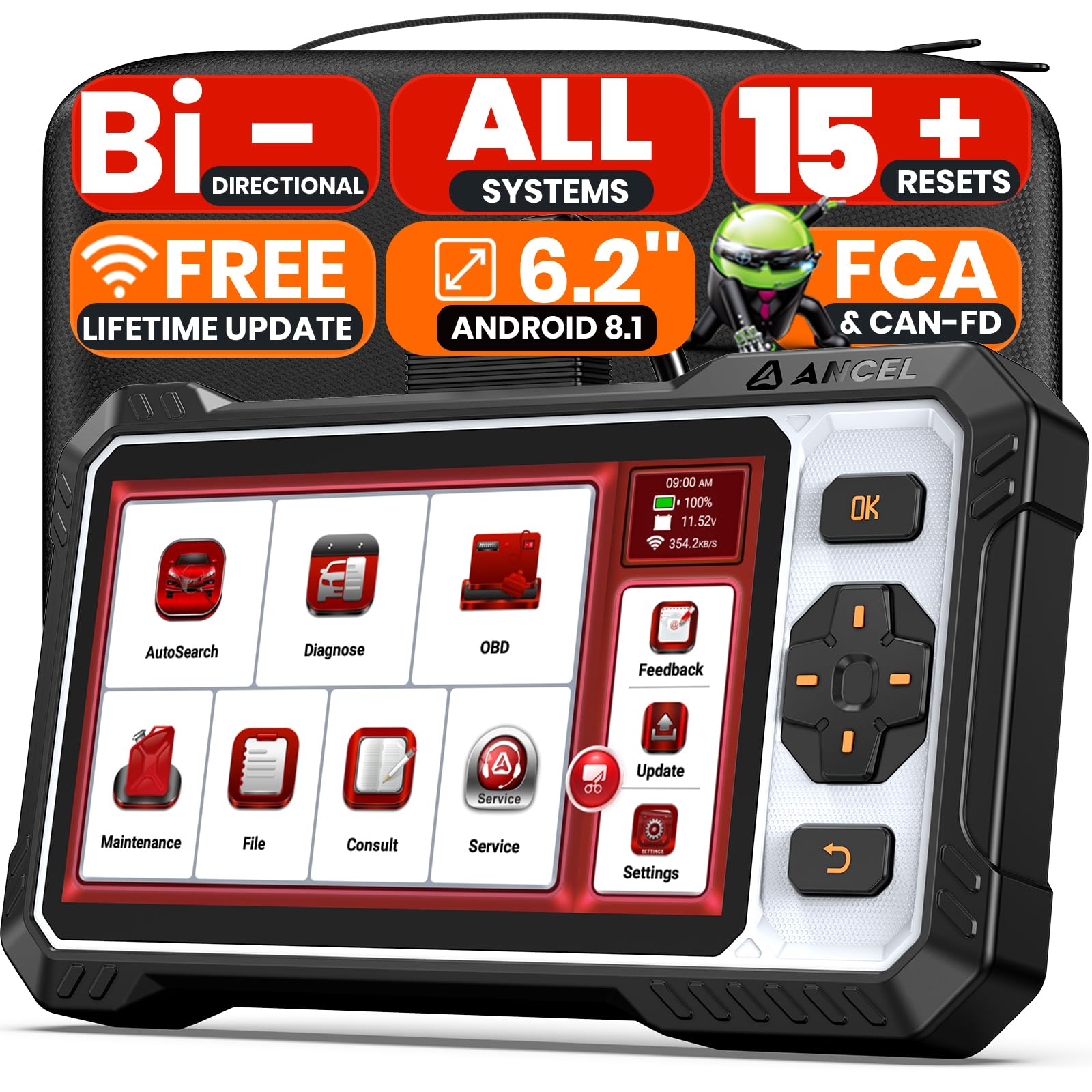 ANCEL FX6100 Bidirectional OBD2 Scanner, All System Car Diagnostic Scanner with Active Test,15+ Reset, EPB/BMS/SAS/D-PF Reset/ABS Bleeding/Injector Coding, FCA&CANFD, AutoVin, Lifetime Free Upgrade
