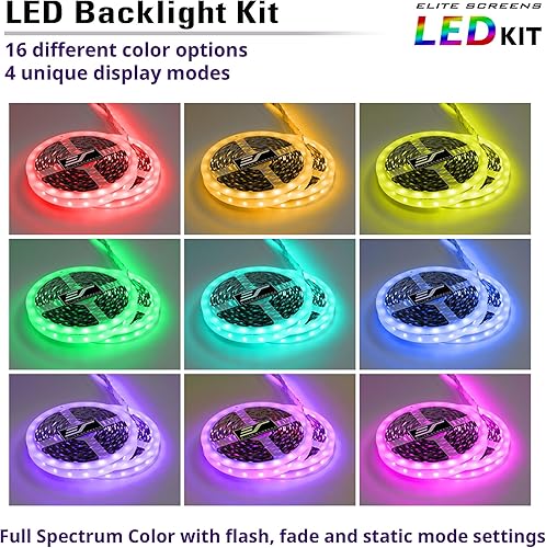 Miniatura 4 de Elite Screens Pantalla de proyección de proyector Kit de tiras de luces LED cuerda multicolor con control remoto (para 92 pulgadas de alto (16:9)