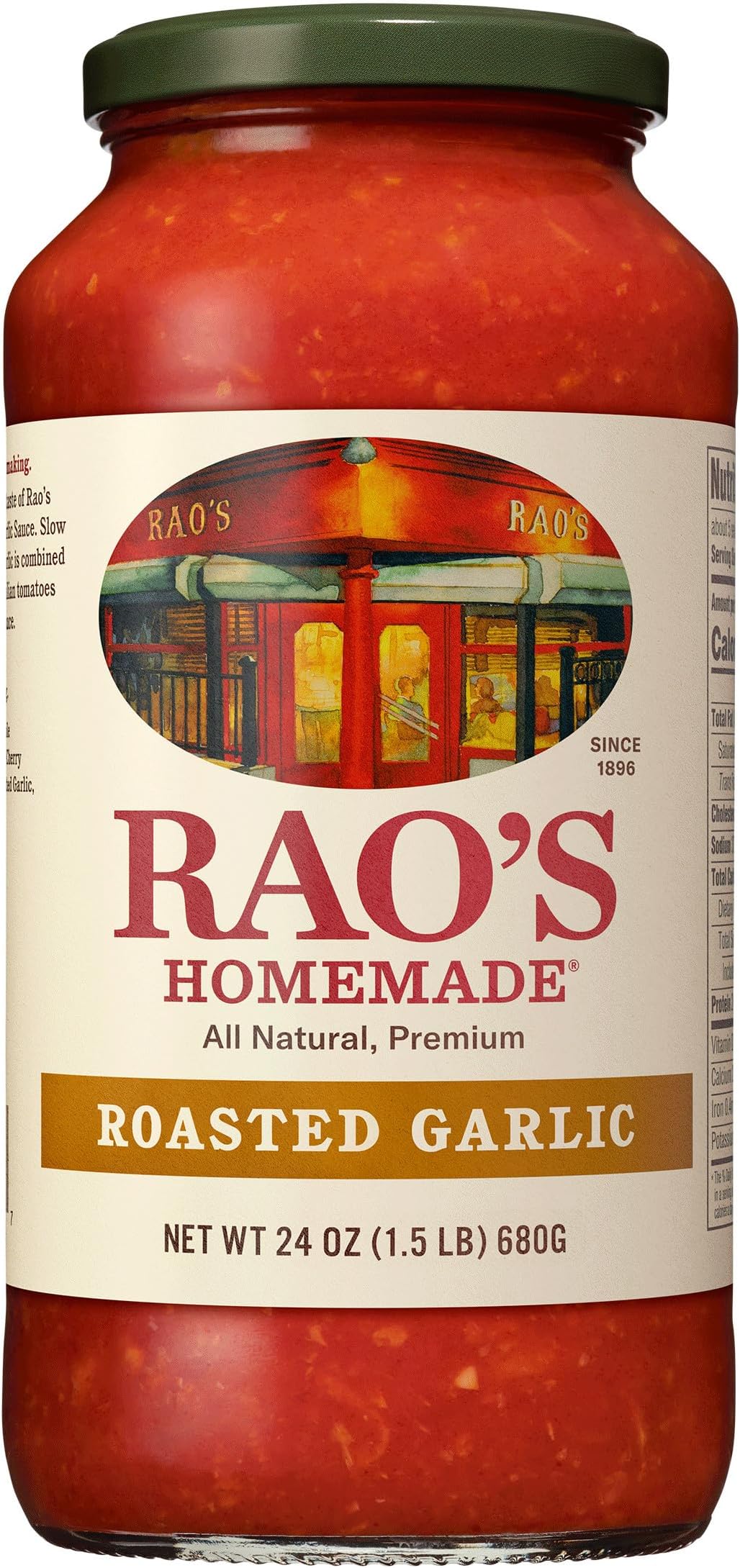 Rao's Homemade Tomato Sauce | Roasted Garlic | 24 oz | Versatile Pasta Sauce | Carb Conscious, Keto Friendly | All Natural, Premium Quality | Made with Sweet Italian Tomatoes and Caramelized Garlic