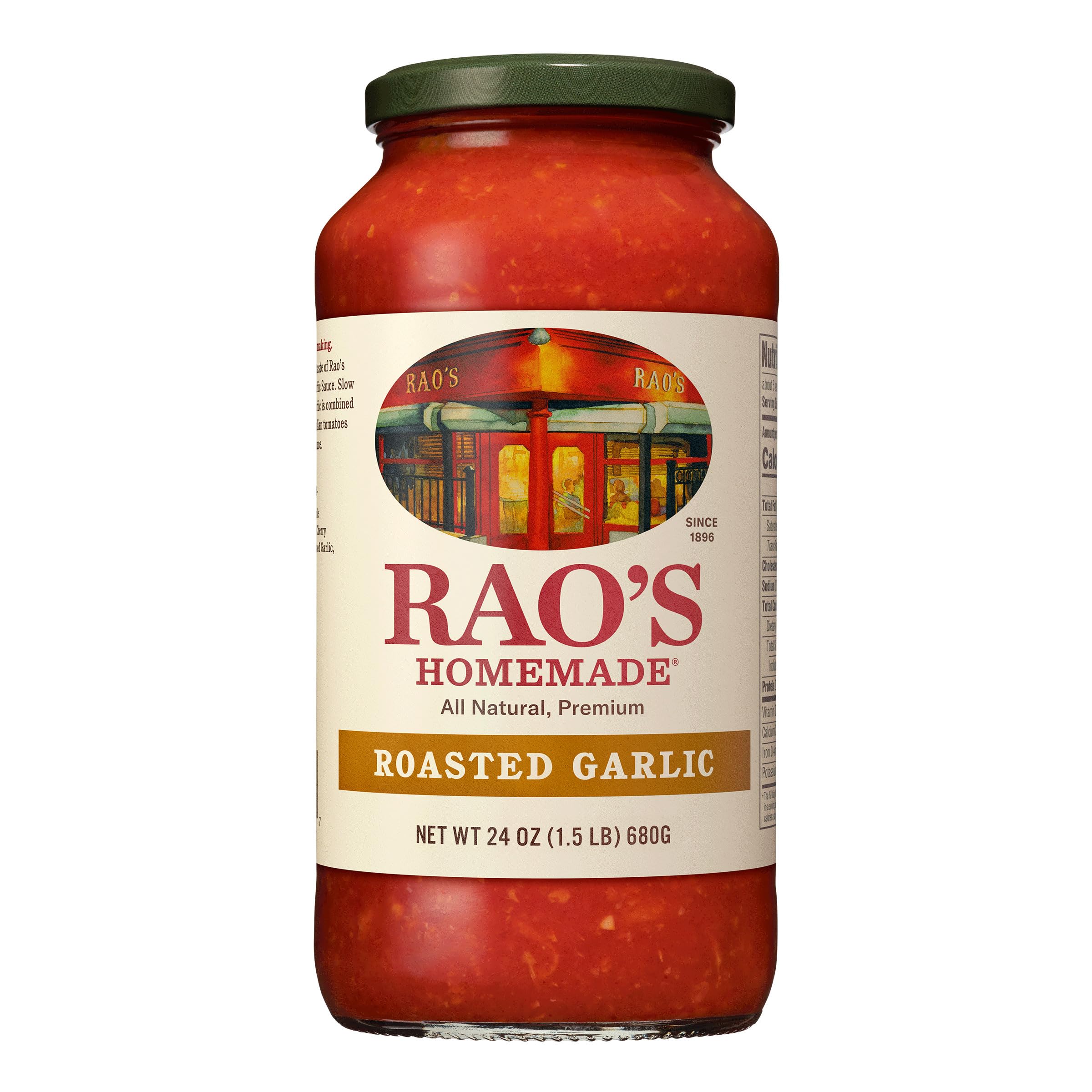 Rao's Homemade Tomato Sauce | Roasted Garlic | 24 oz | Versatile Pasta Sauce | Carb Conscious, Keto Friendly | All Natural, Premium Quality | Made with Sweet Italian Tomatoes and Caramelized Garlic