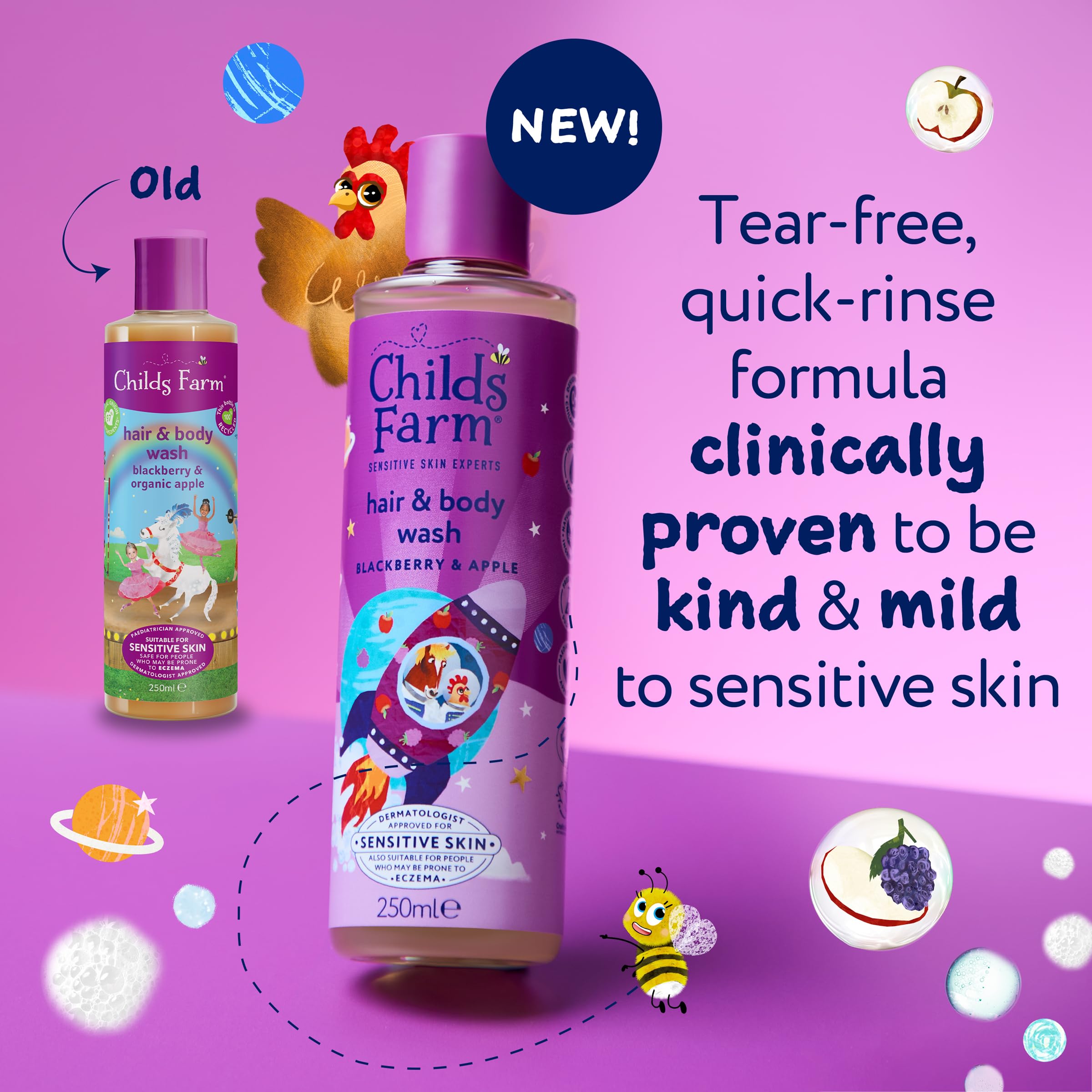 Childs Farm Kids Hair & Body Wash, Blackberry & Apple | Tear-free, Gently Cleanses | Suitable for Dry, Sensitive Skin, 250ml - 3
