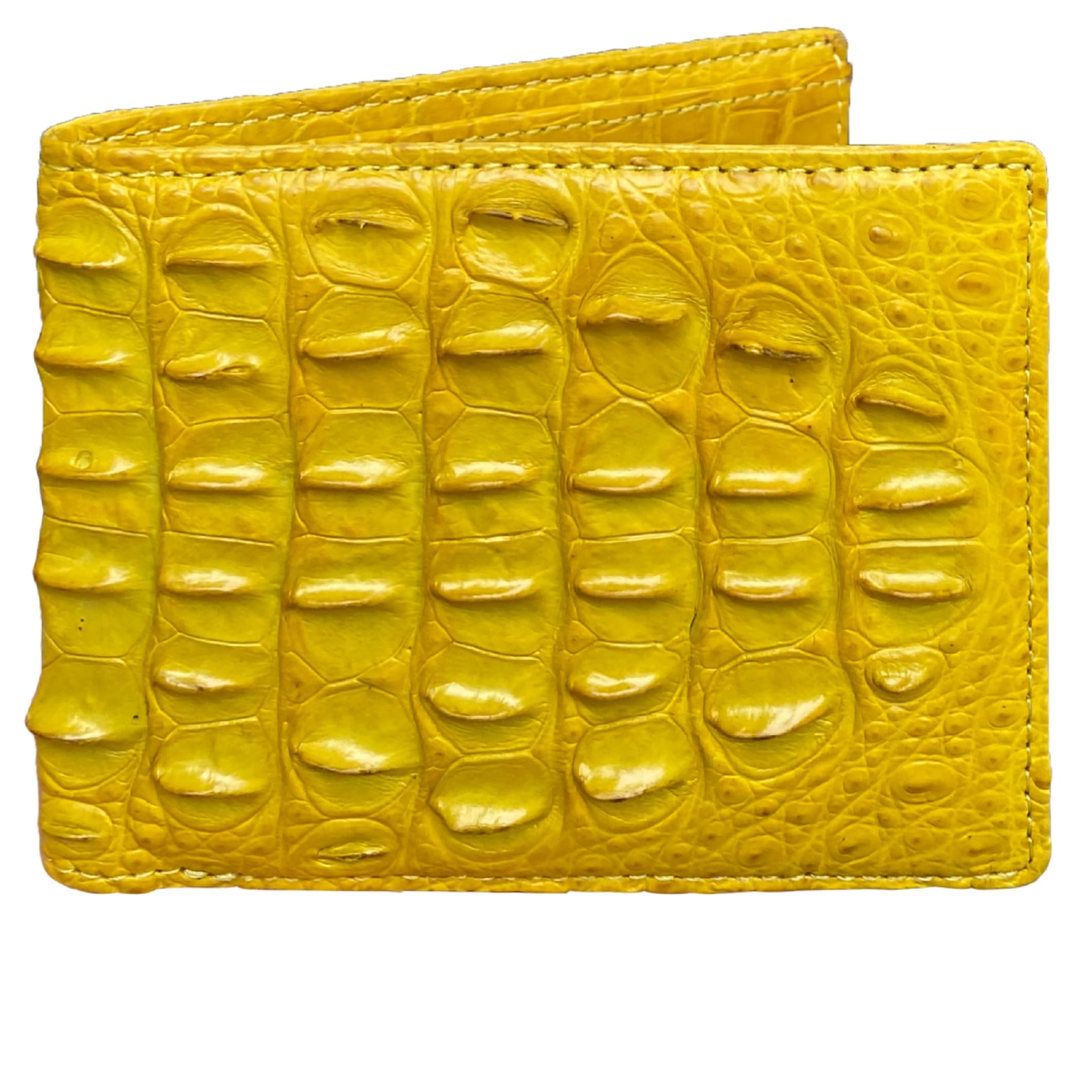 HATA Yellow Exotic Bifold Leather Wallet for Men, RFID Blocking Wallet with ID Window and Credit Card Holder, Handmade Billfold Leather Wallet Men, Gift for Birthday, Father’s Day VINAM-108