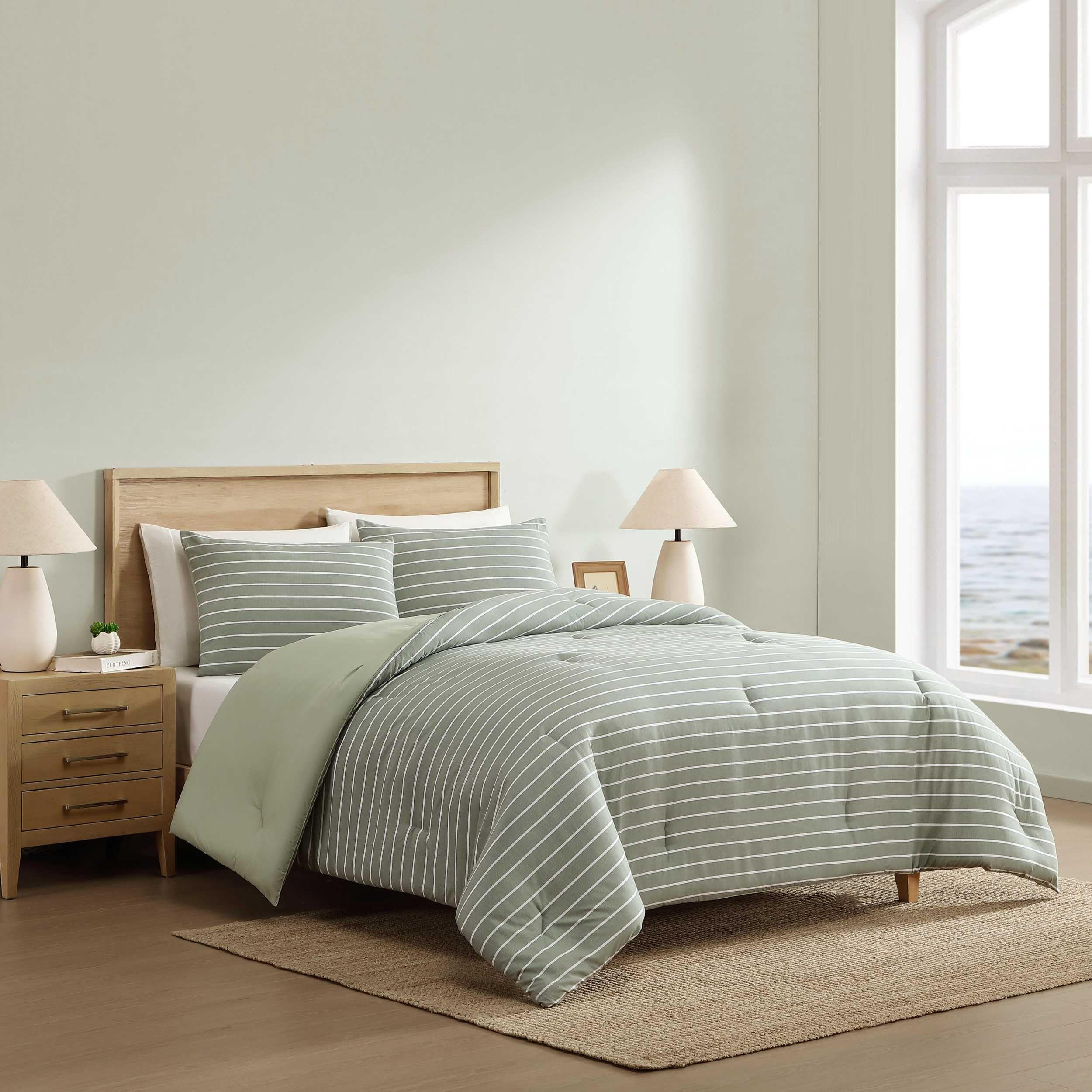 Nautica - Twin XL Size Comforter Set, Reversible & Soft Bedding Set with Matching Pillowcase, Nautical Stripe Bedroom Bedding, Park Stripe Sage Green-image-13