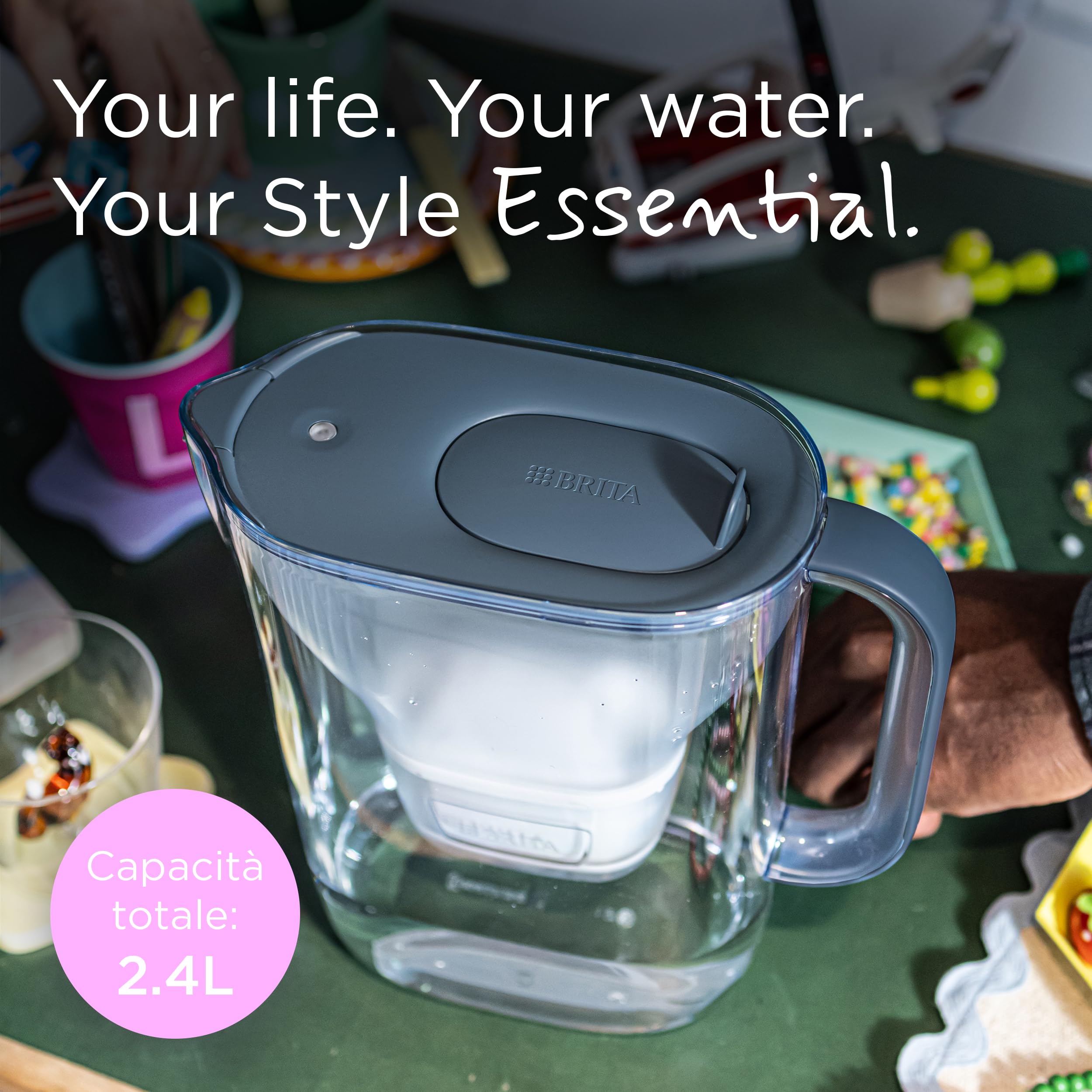 BRITA Caraffa Filtrante Acqua Style Essential Stone Blue 2.4 L con 3X MAXTRA PRO PURE PERFORMANCE