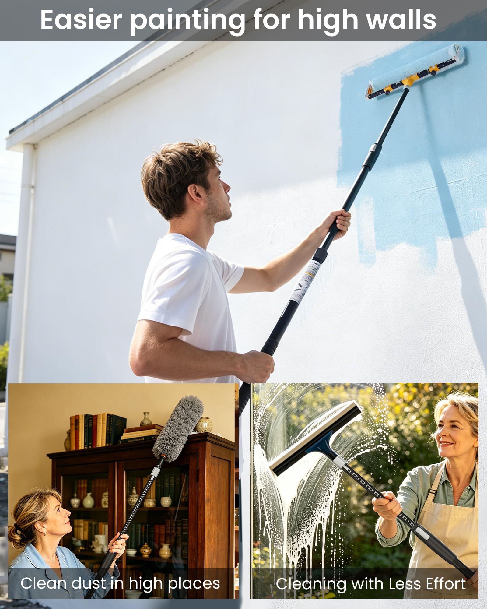 VOOMEY Dual Extending Paint Pole – 3 To 5.9 Ft (0.95-1.8m), 50-Point Adjustable, Heavy-Duty For Painting, Dusting & Cleaning