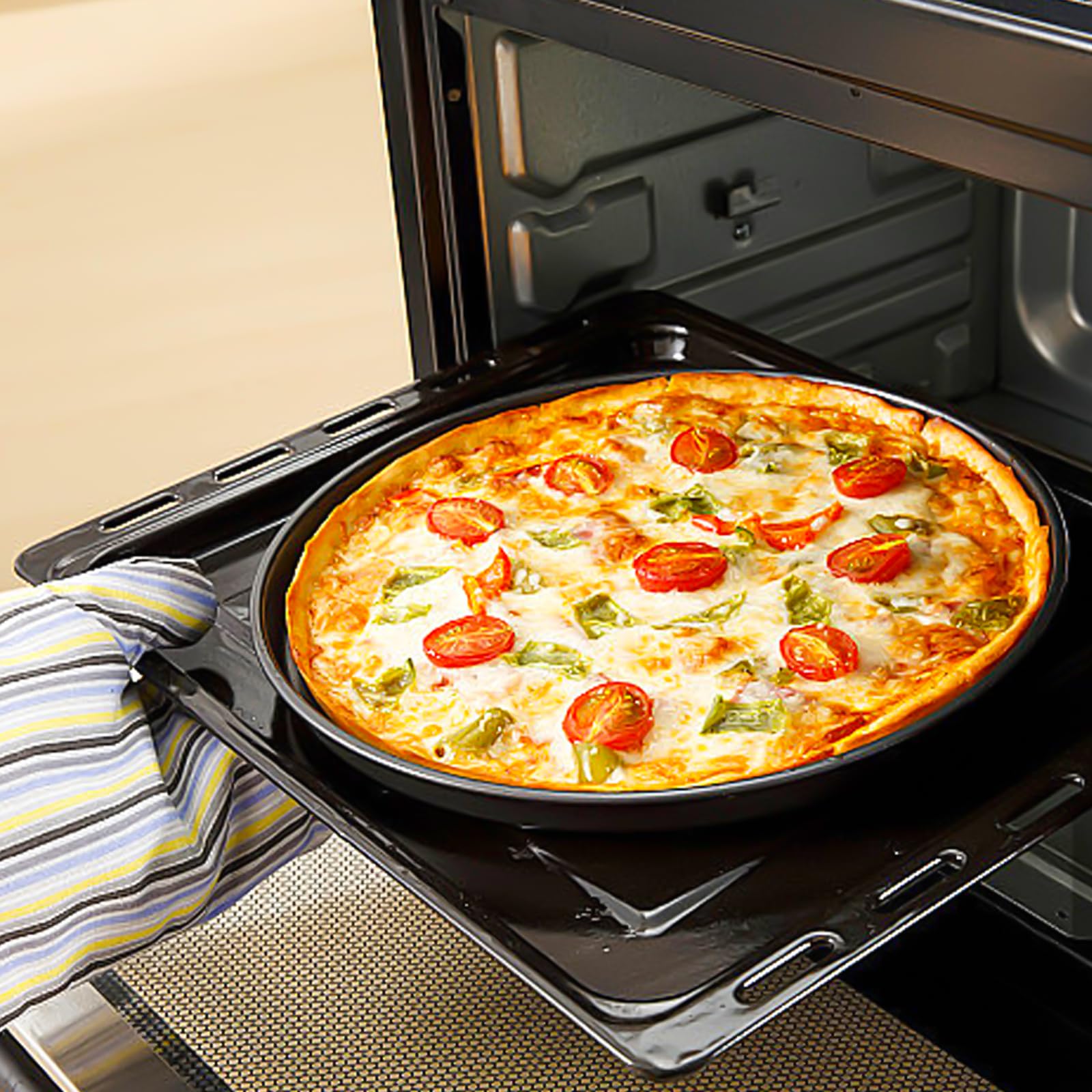 Set 4 Tegami Pizza Ø20cm, Acciaio con rivestimento antiaderente, Forma Rotonda, Colore nero