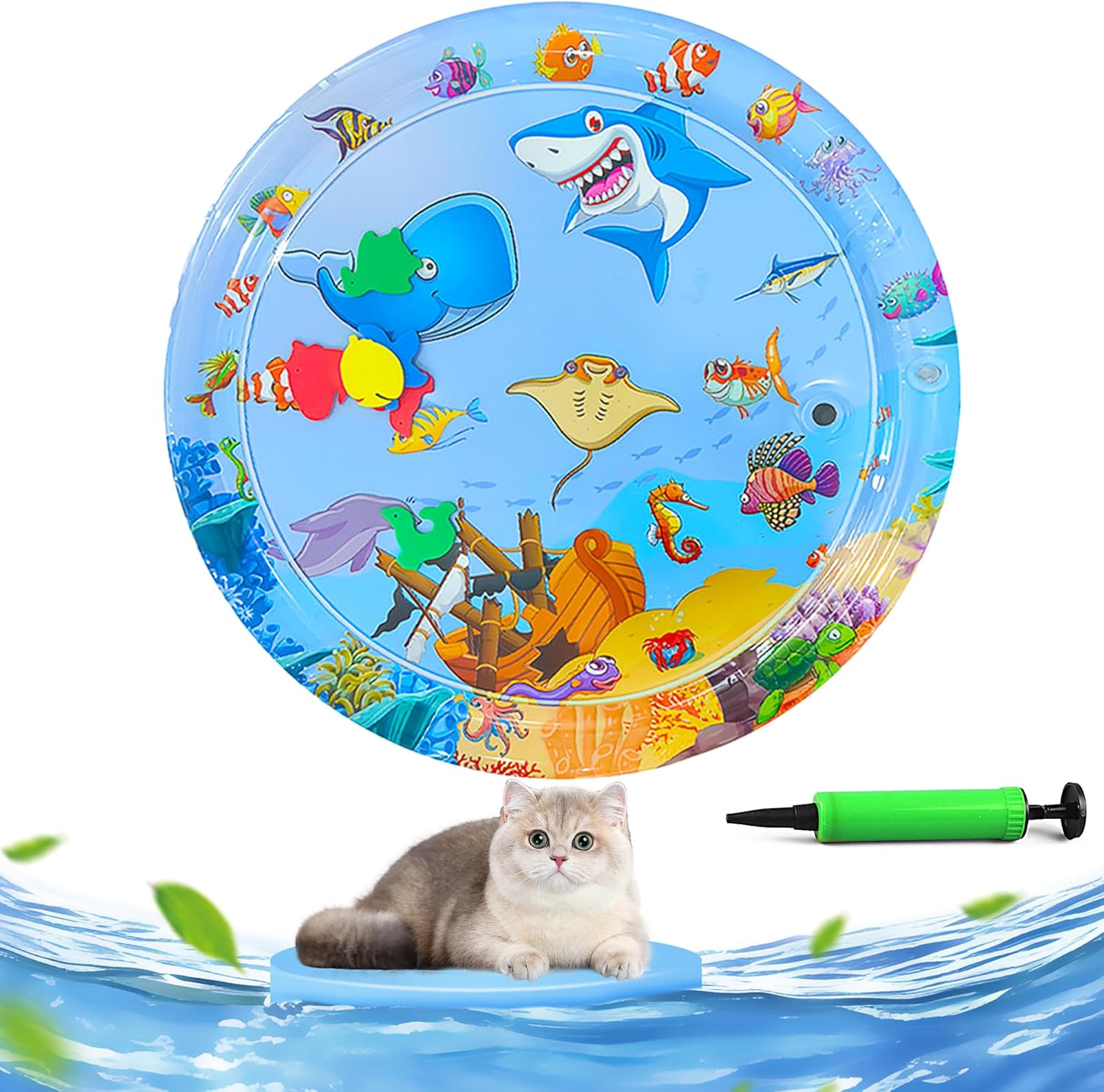 0.55 MM Upgraded-Thicken Cat Water Mat, Unbreakable Cat Water Sensory Play Mat, Cat Cooling Pad with Pump, Cat Water Toy, Interactive Cat Toy for Indoor Cats