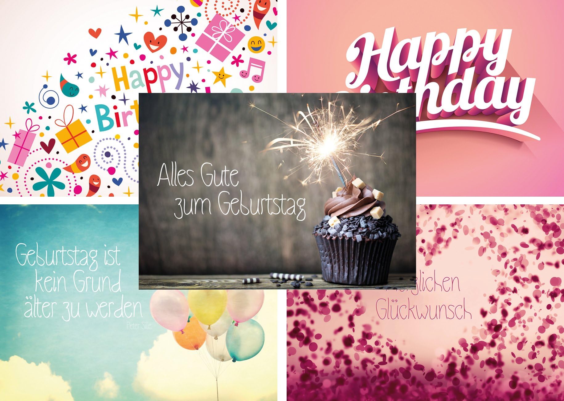 Birthday cards set of 20 birthday postcards, 5 designs with 4 birthday cards, 4 birthday cards each, happy birthday, congratulations, happy birthday and more.