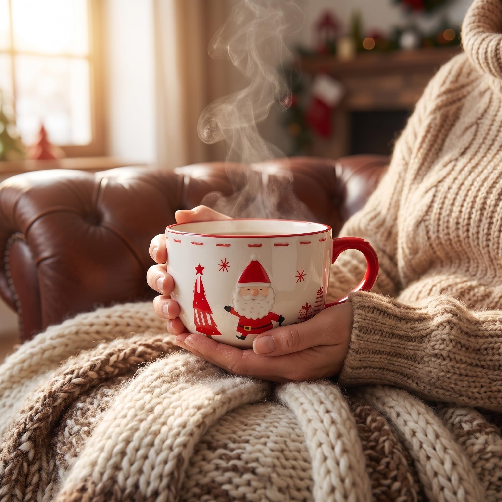 OUNONA Weihnachtsmann-Tasse, 500 ml (17 oz) Keramik-Kaffeetasse mit Henkel