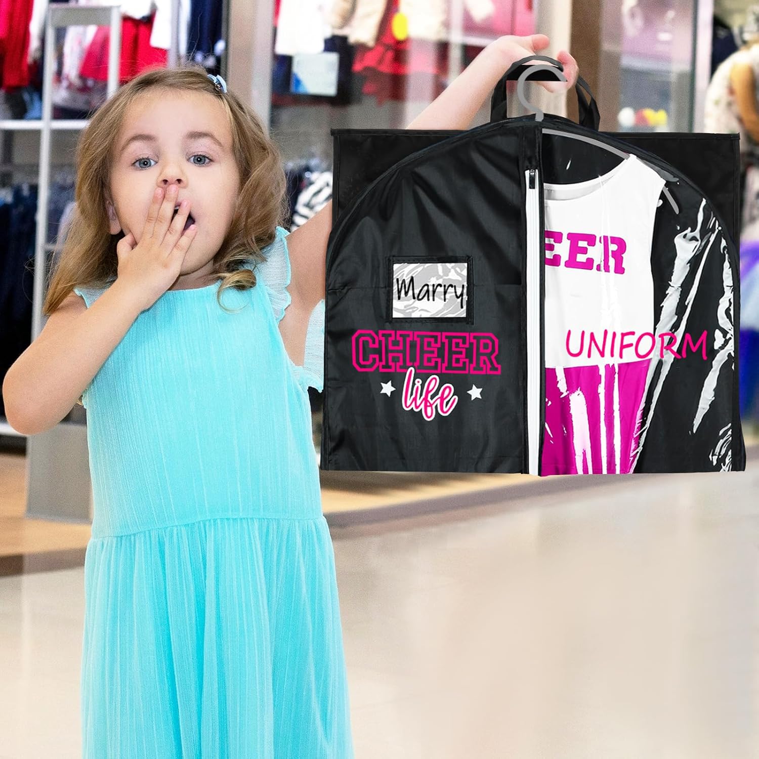 Cheer Garment Bags for Cheerleading Uniform Waterproof Hanging Garment Bags for Dance Costumes 40 Inch Clothes Bag with 5 Pockets and Side Zip Travel Storage Cheer Uniform(Black,Rose Red) - Image 7