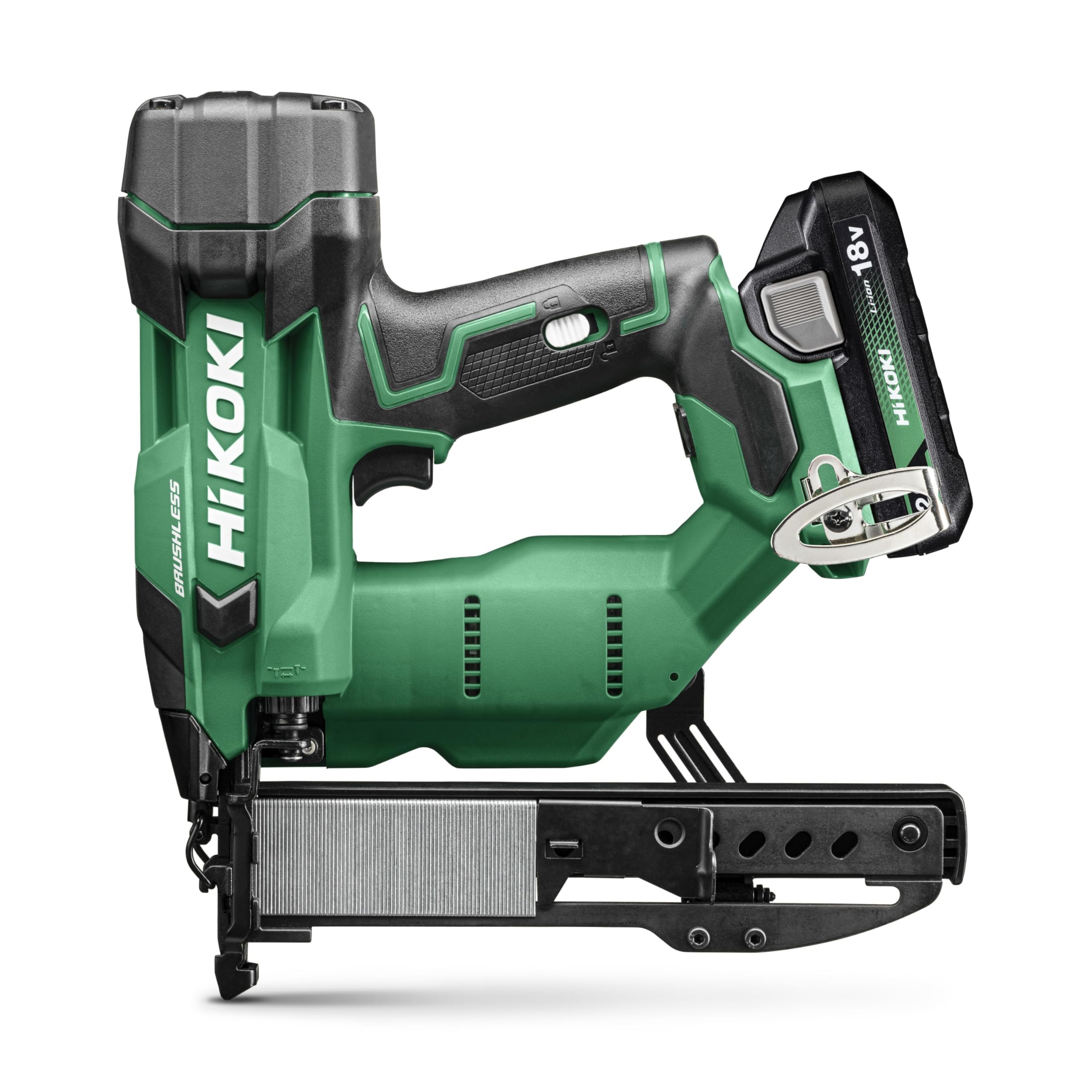 HiKOKI Agrafeuse sans fil - 18 V, 13-40 mm, Li-Ion, lumière LED, réglage de la profondeur sans outil, ressort pneumatique, moteur brushless, déclenchement commutable - avec 2 batteries 18 V/2 Ah +