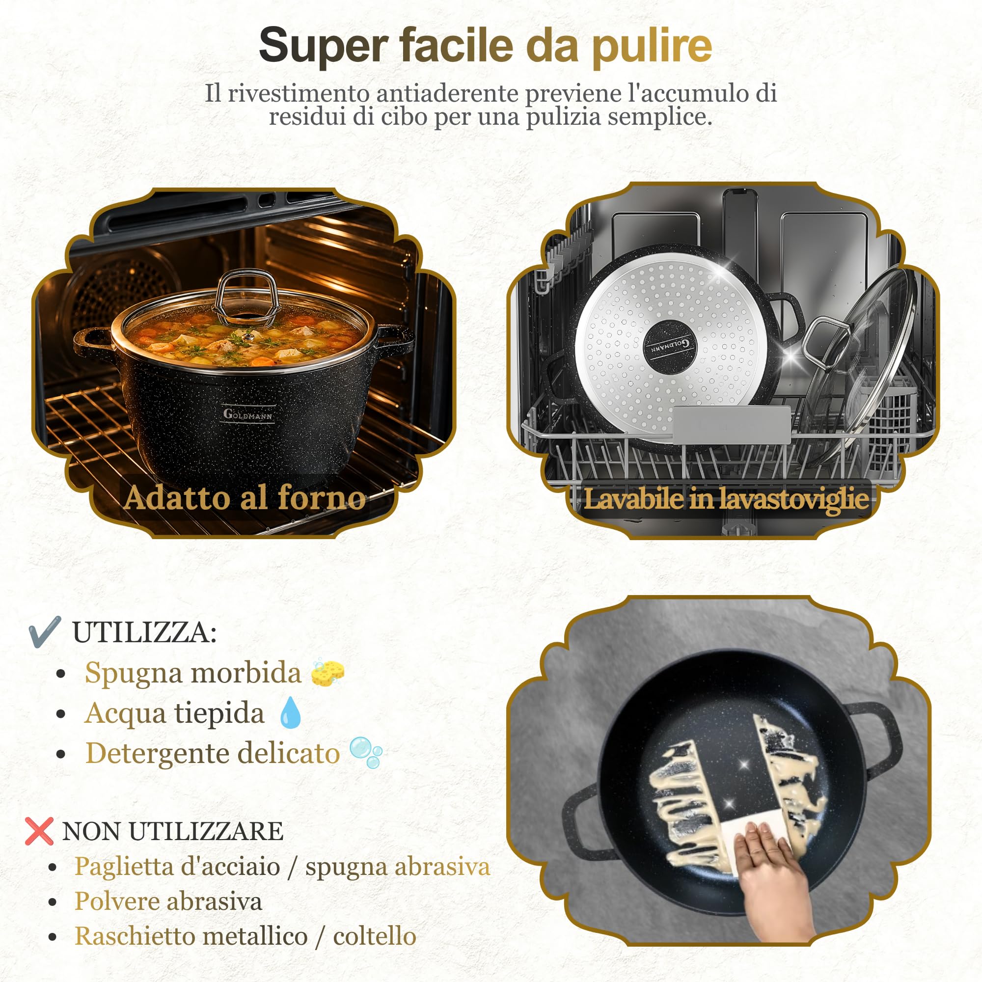 GOLDMANN pentola alluminio pressofuso da 28 cm e 10 L con rivestimento antiaderente in ceramica effetto marmo, coperchio in vetro, adatta a piani cottura a induzione e forno, senza PFOA.