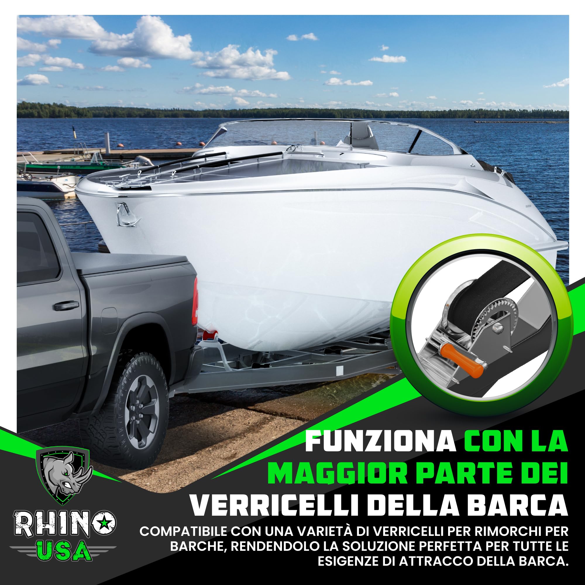 Cinghia Per Verricello Barca MOXRUQ 6,1m Con Gancio - Traino Universale 5cm Larghezza - 3