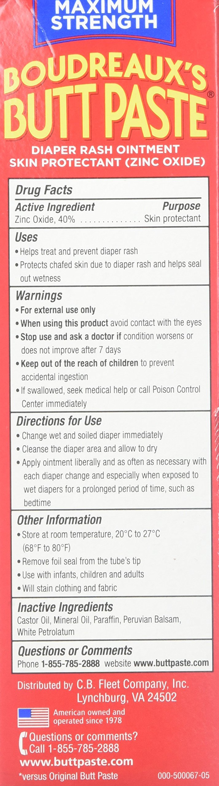 Boudreaux's Butt Paste Diaper Rash Ointment - Maximum Strength - Contains 40% Zinc Oxide - Pediatrican Recommended - Paraben and Preservative-Free - 4 Ounce, 2-Pack