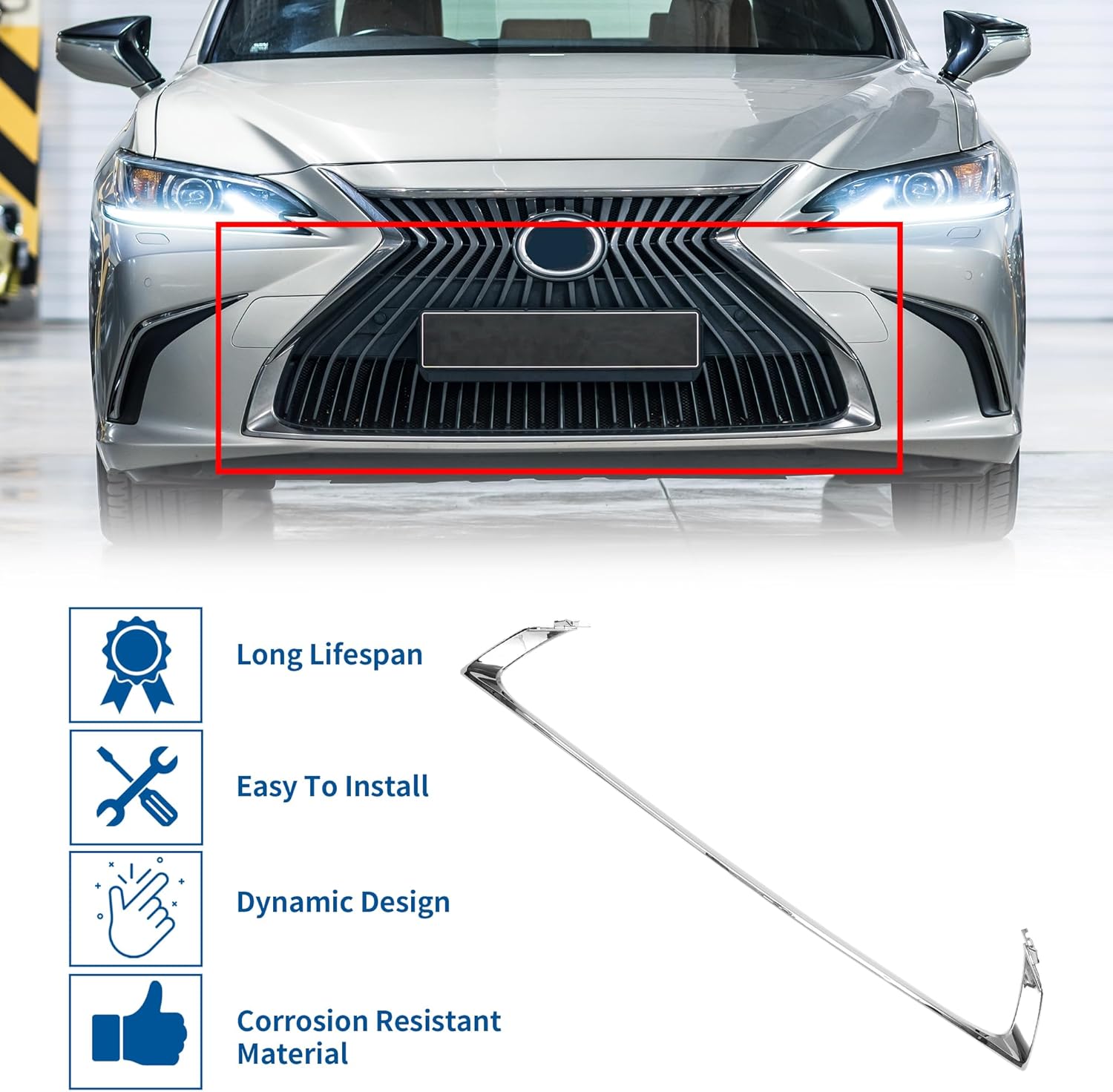 X AUTOHAUX Front Lower Grille Trim Hood Bumper Grille Grill for Lexus ES 250 2023 2024 No.5312206090 Front Lower Bumper Kidney Grille Grill Chrome Silver Tone