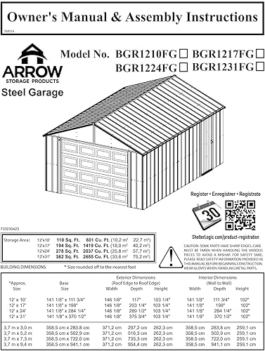 Miniatura 21 de Arrow Shed 12' x 10' Murryhill Garage Galvanized Steel Extra Tall Walls Prefabricated Shed Storage Building, 12' x 10', Flute Gray