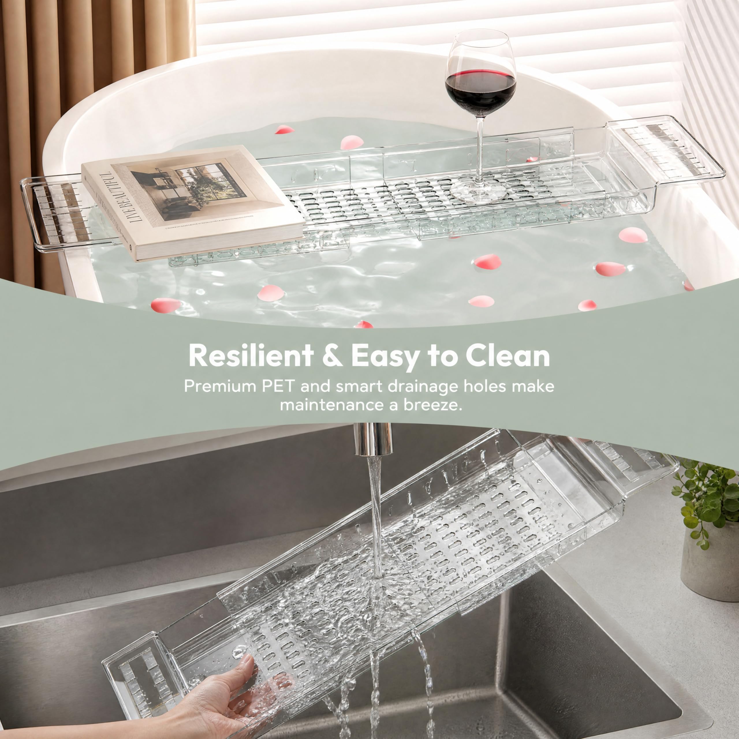 LifeStillhaseefaYIYIFA Expandable Clear Acrylic Bathtub Tray Caddy, Foldable Non — product photo