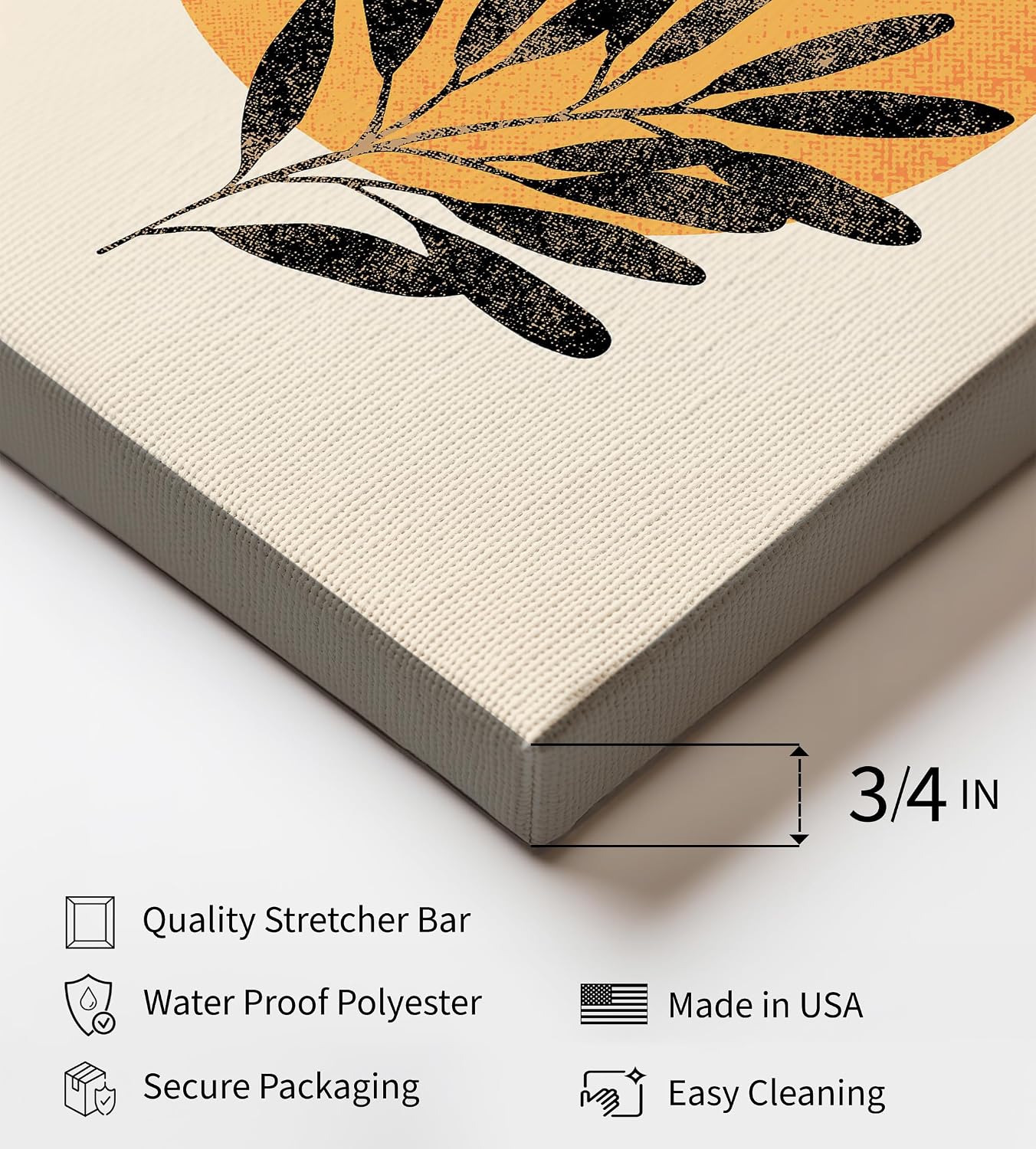 Poster Master Geometrical Sun Canvas - Leaf Branch Print - Botanical Art - Abstract Gift for Men, Women - Minimal Wall Decor for Bedroom, Living Room, Office - 8x10 STRETCHED Canvas