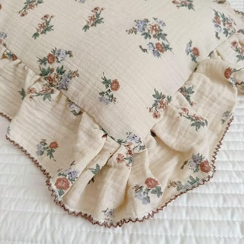 Vista 91 de BuLuTu Funda de almohada de muselina de algodón para niños pequeños, tamaño estándar, estampado de flores de Galsang, suave funda de almohada