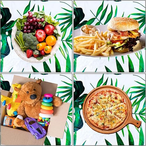 Miniatura 4 de BOYIVI Mantel de plástico con hojas de palmera hawaiana, 3 piezas, diseño hawaiano y rectangular, desechable, decoración de fiesta de cumpleaños con