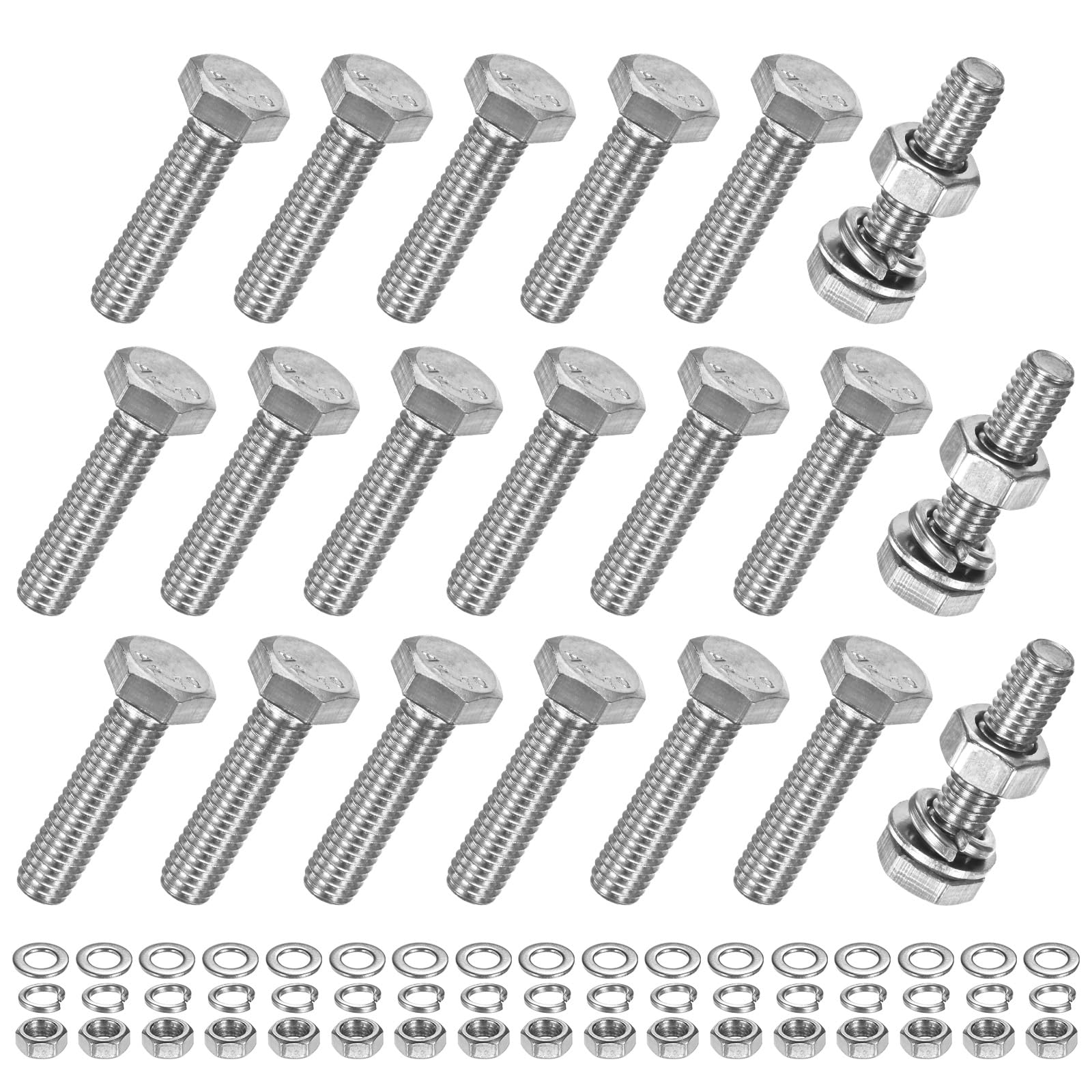 M METERXITY 20-Pack Hex Head Screw Bolt with Nuts Flat & Lock Washers M6x25mm Stainless Steel Bolts and Nuts Kit Fully Threaded Metric Bolt Assortment for Equipment/Machinery