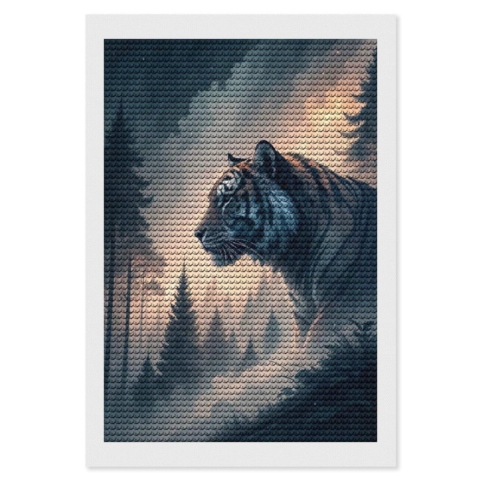 Junmoney Tiger in A Misty Forest Diamond Art Canvas 8"x12", for Adults, Pleasing Wall Art Project, Modern Decor, Gift Idea, Nice Detail and Sparkle
