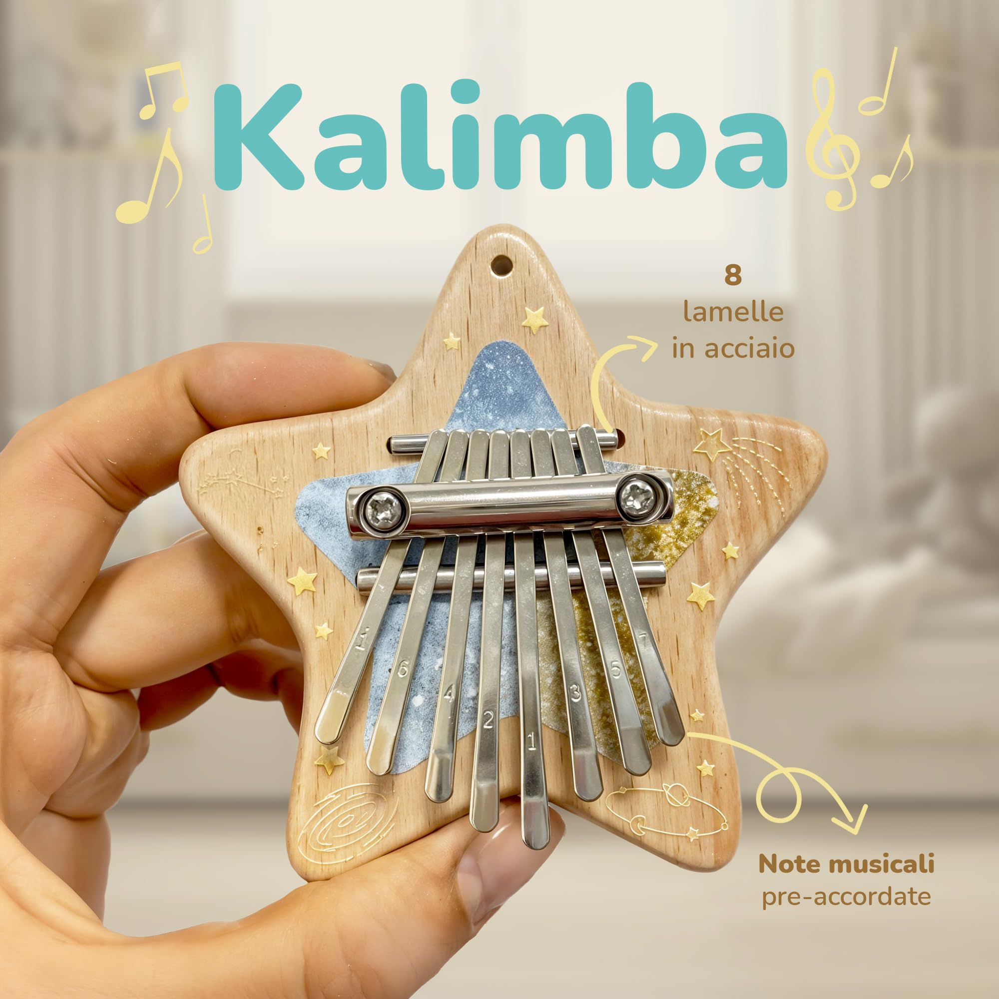 Strumenti Musicali Bambini - Kit sensoriale con Kalimba, Tamburo Oceanico E Bastone Della Pioggia: Suoni Per Calmare, Stimolare Creatività E Ritmo - Giochi Bambini 2 Anni, Giochi Bambini 1 Anno - 4