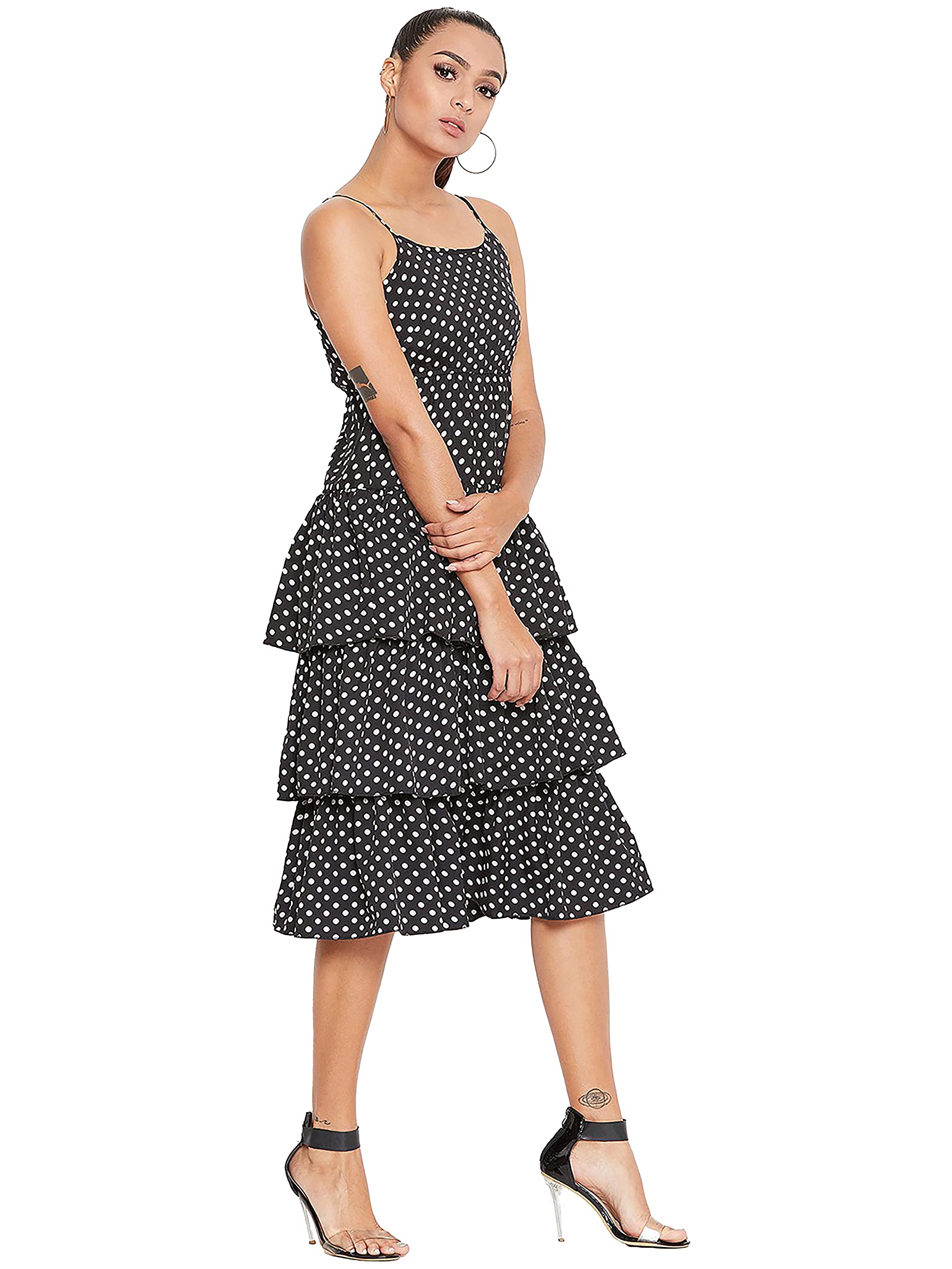 ORIEX THE ORIGINAL FASHION Girls Polka Dot Printed Strappy Layered Dress Black 15-16 Years 2