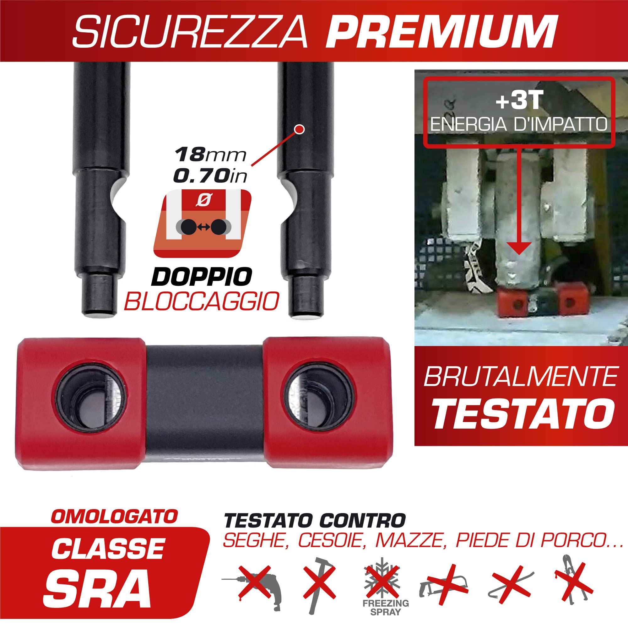 RADIKAL RK75 Antifurto Moto Sicurezza Premium, Blocca Disco per Moto Omologato SRA, Lucchetto Mini U 18mm Doppio Bloccaggio, Serratura Antiscasso, Bloccadisco Acciaio Cementato, Cavo Promemoria