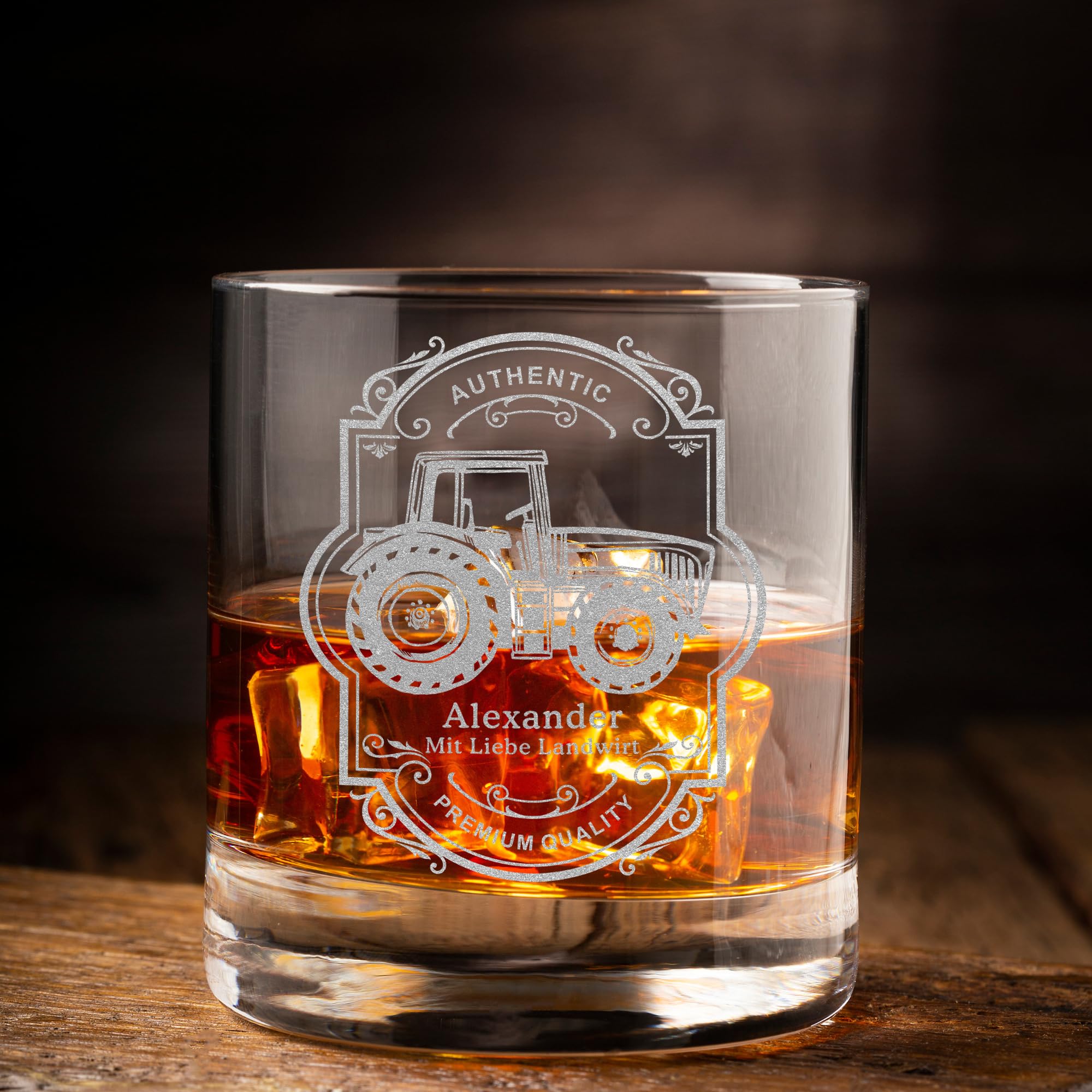 Whisky Set mit Gravur Traktor personalisiert Karaffe 700 ml und Gläser verschiedene Motive Landwirt Bauer Trecker Geschenkbox (Motiv 4: Klassisch, Karaffe + 1 Glas)